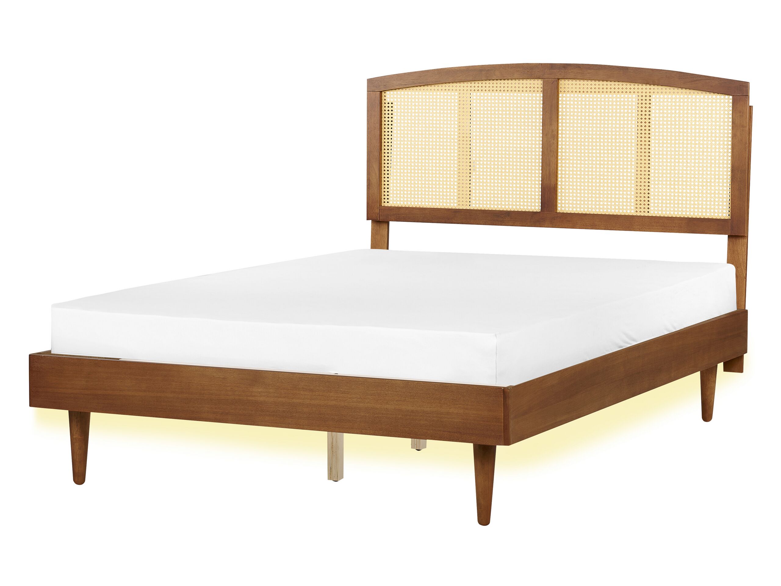 EU Double Size Bed with LED Light Wood VARZY - Gemini Interiors