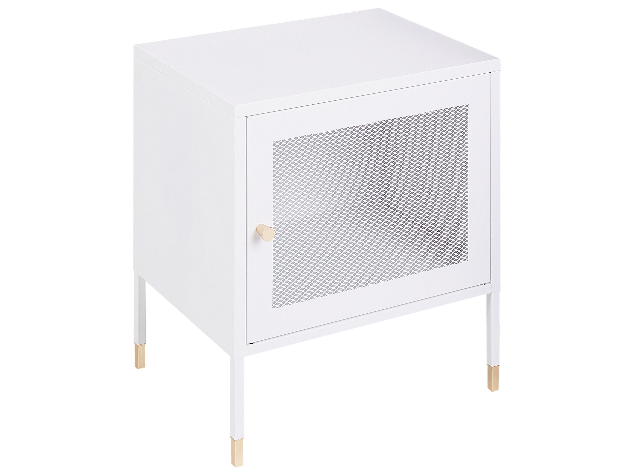 Mesh Door Steel Bedside Table White OSSETT - Gemini Interiors