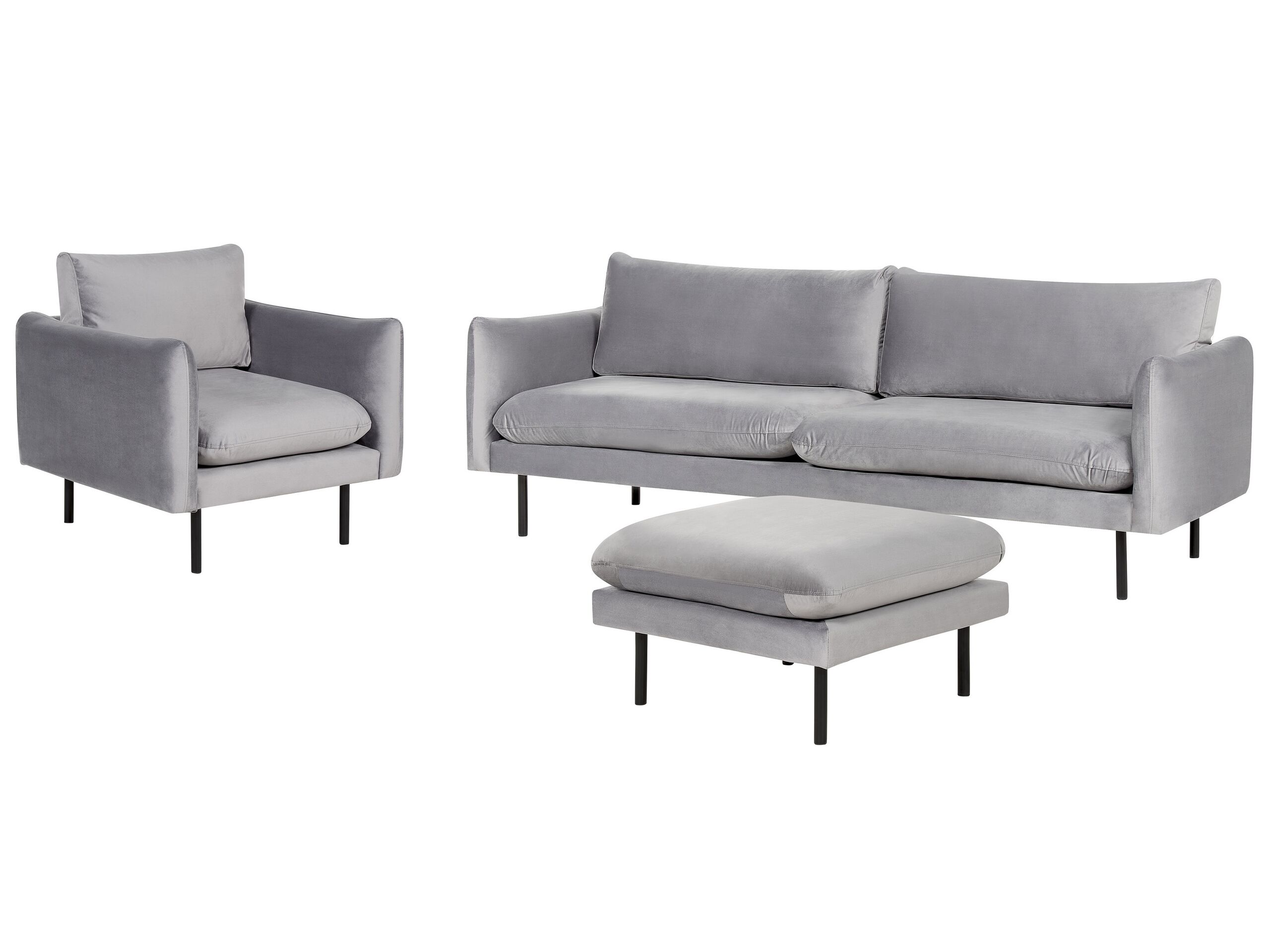 Velvet Living Room Set with Ottoman Grey VINTERBRO - Gemini Interiors