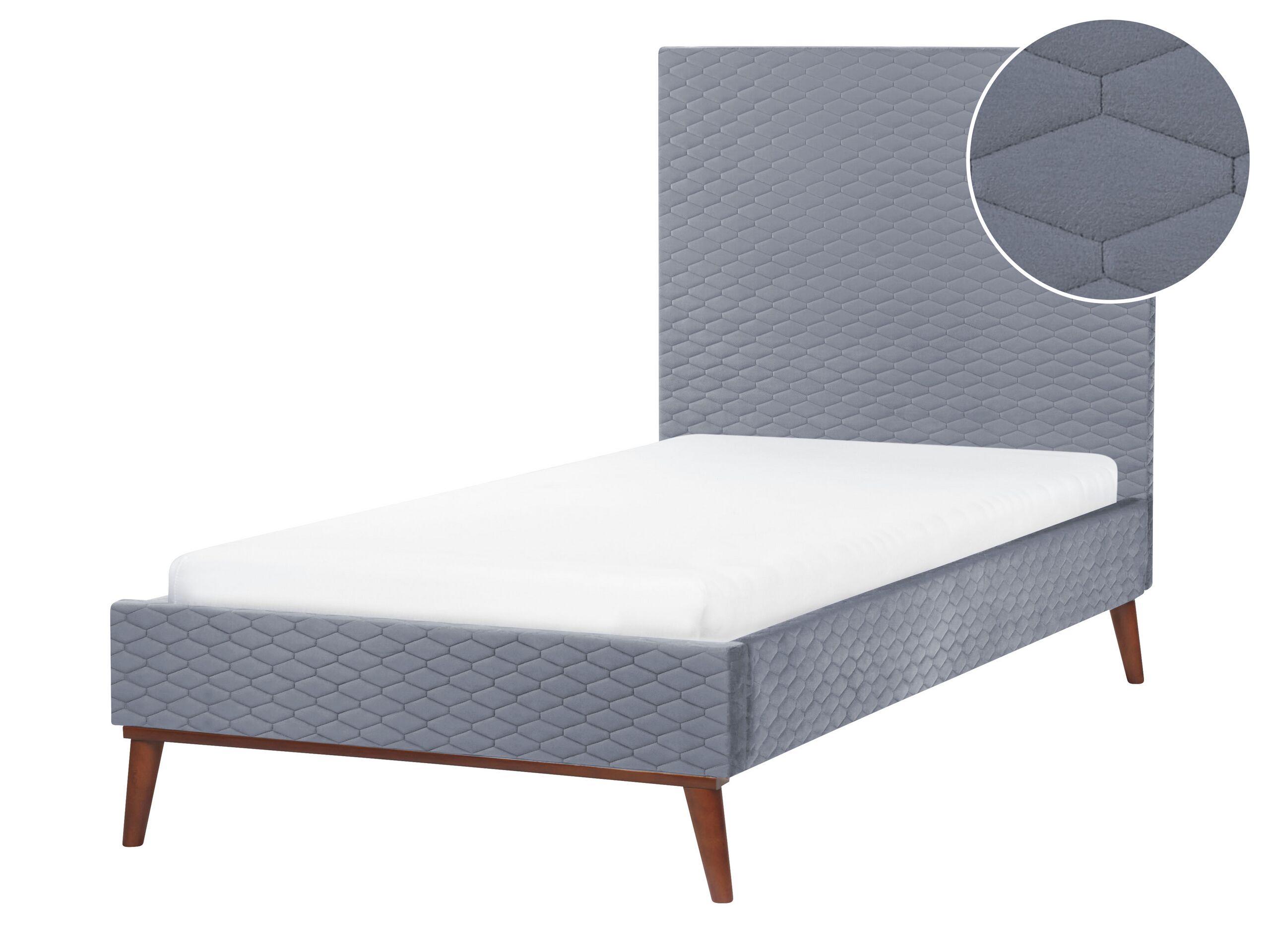 Velvet EU Single Size Bed Grey BAYONNE - Gemini Interiors
