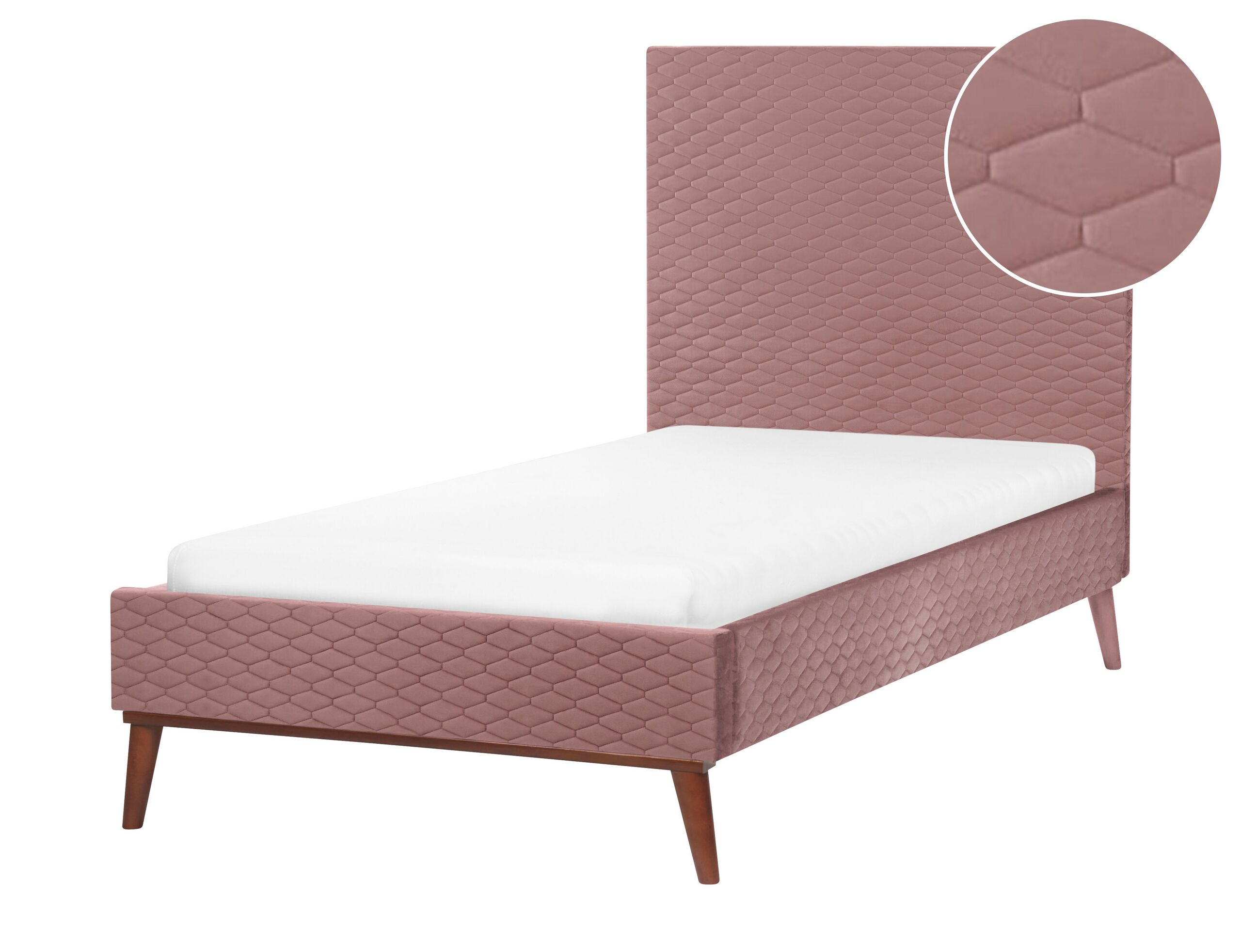 Velvet EU Single Size Bed Pink BAYONNE - Gemini Interiors