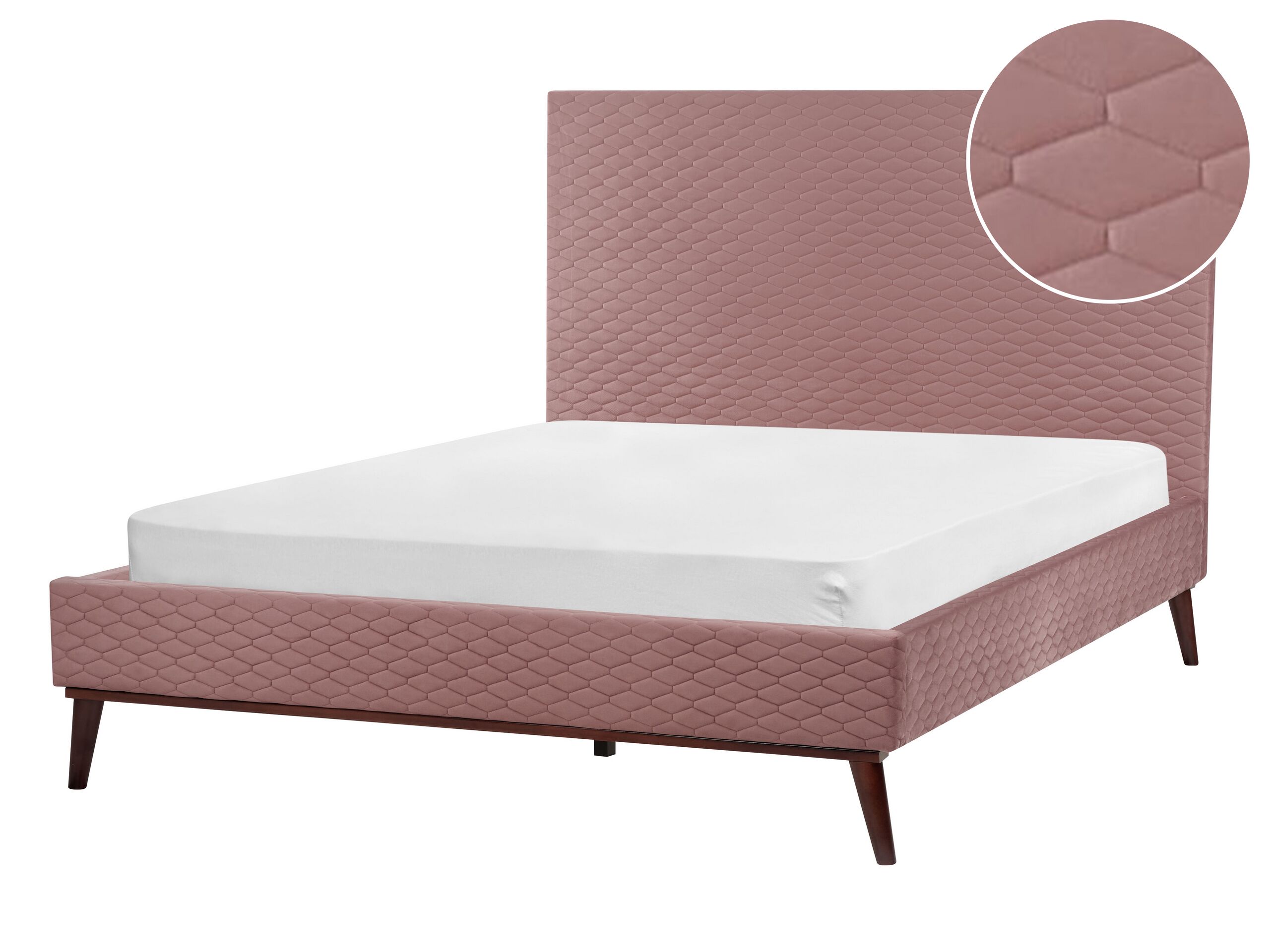 Velvet EU Double Size Bed Pink BAYONNE - Gemini Interiors
