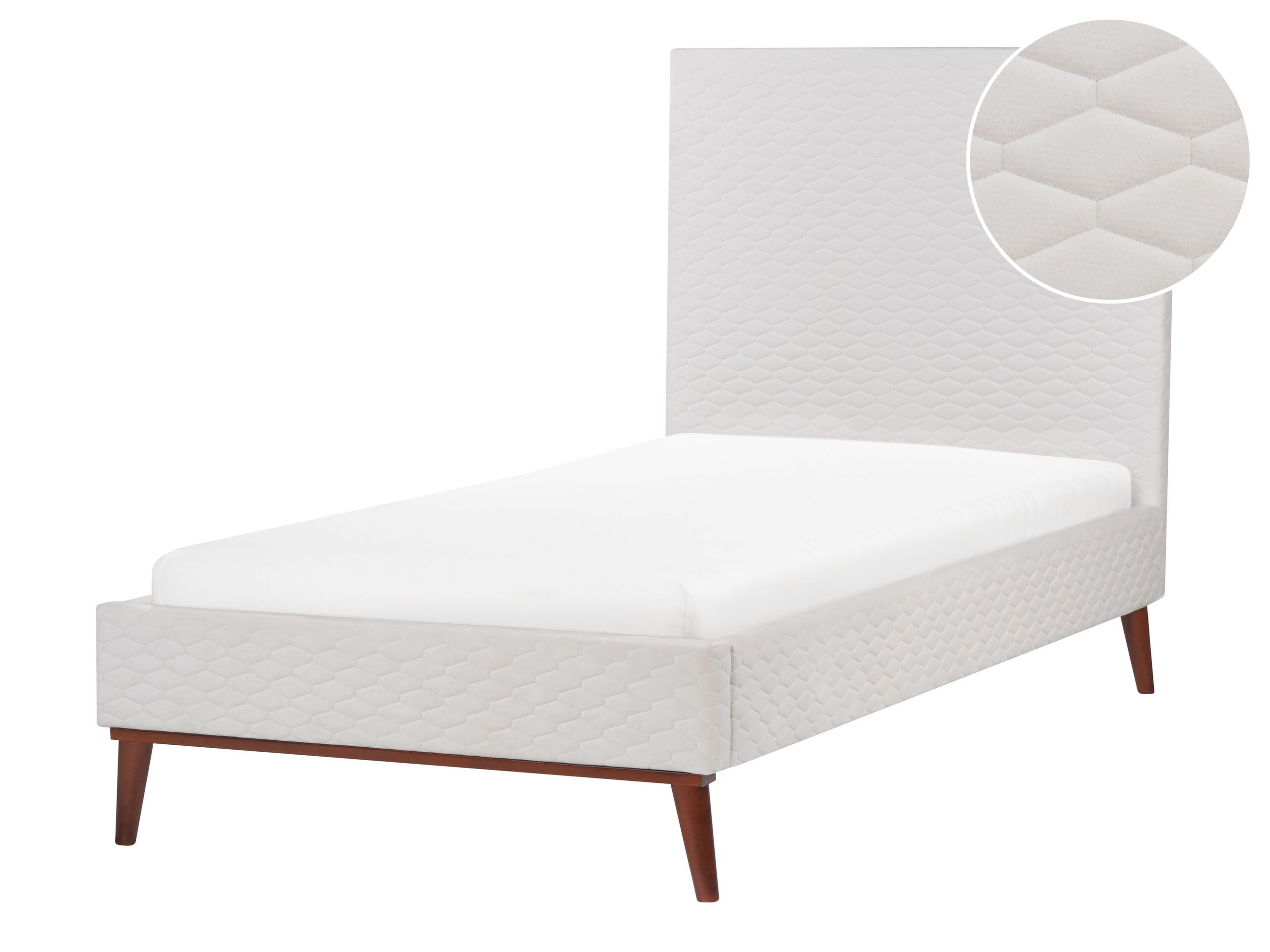 Velvet EU Single Size Bed Off-White BAYONNE - Gemini Interiors
