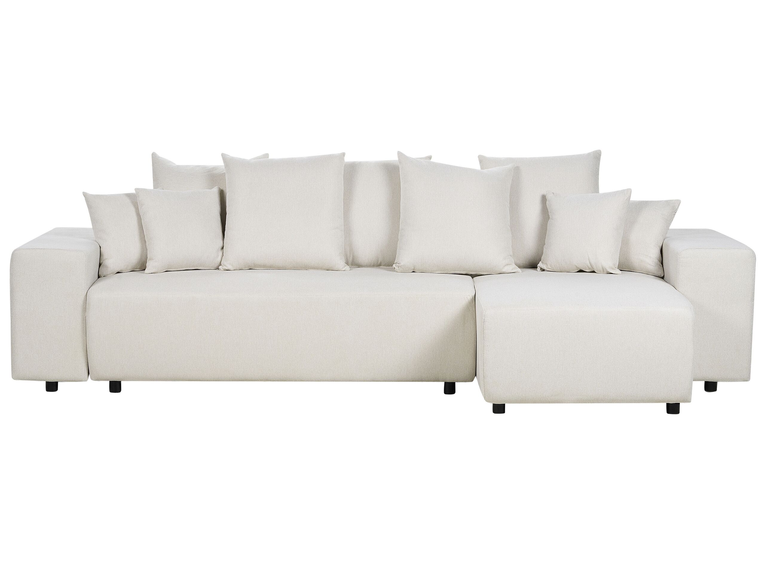 Left Hand Fabric Corner Sofa Bed with Storage Light Beige LUSPA - Gemini Interiors
