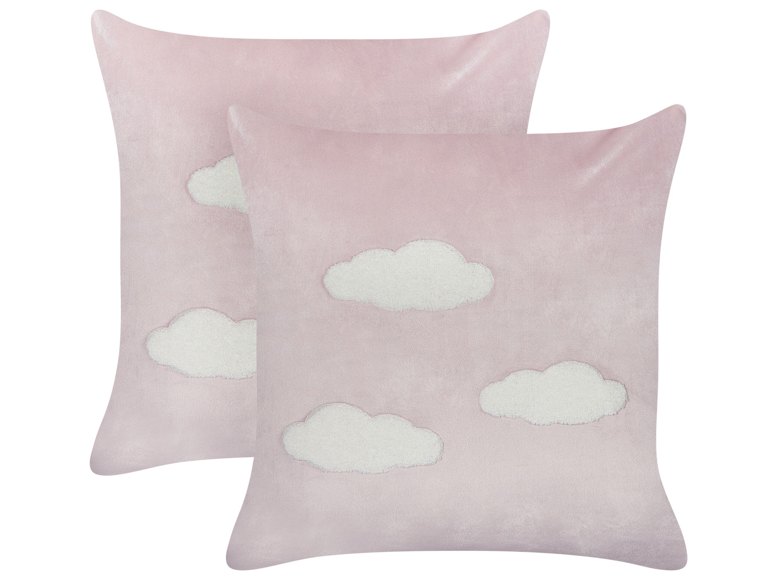 Set of 2 Velvet Embroidered Cushions Clouds Pattern 45x45cm Pink - Gemini Interiors