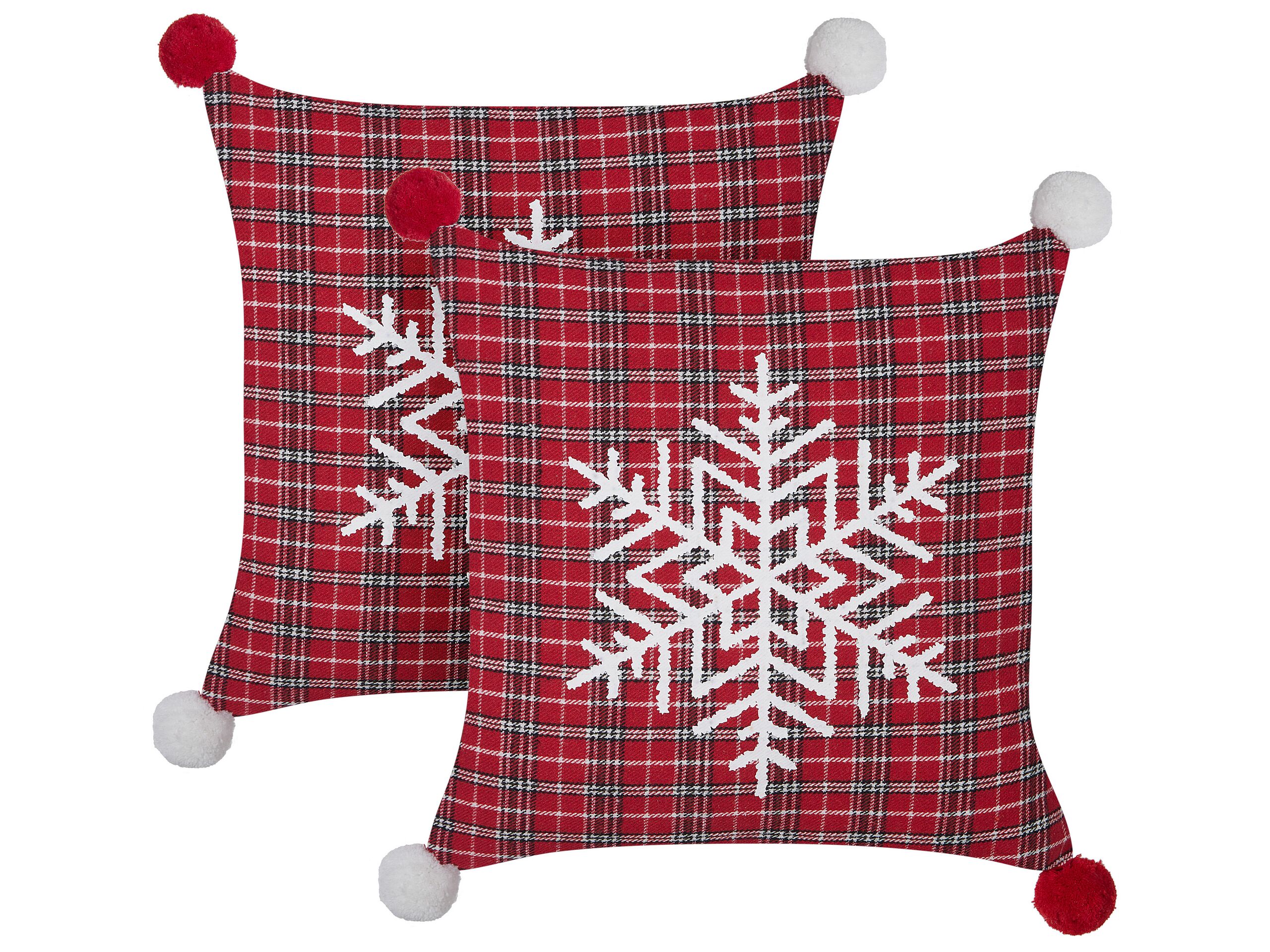 Set of 2 Cushions Tartan Pattern 45x45cm Red - Gemini Interiors