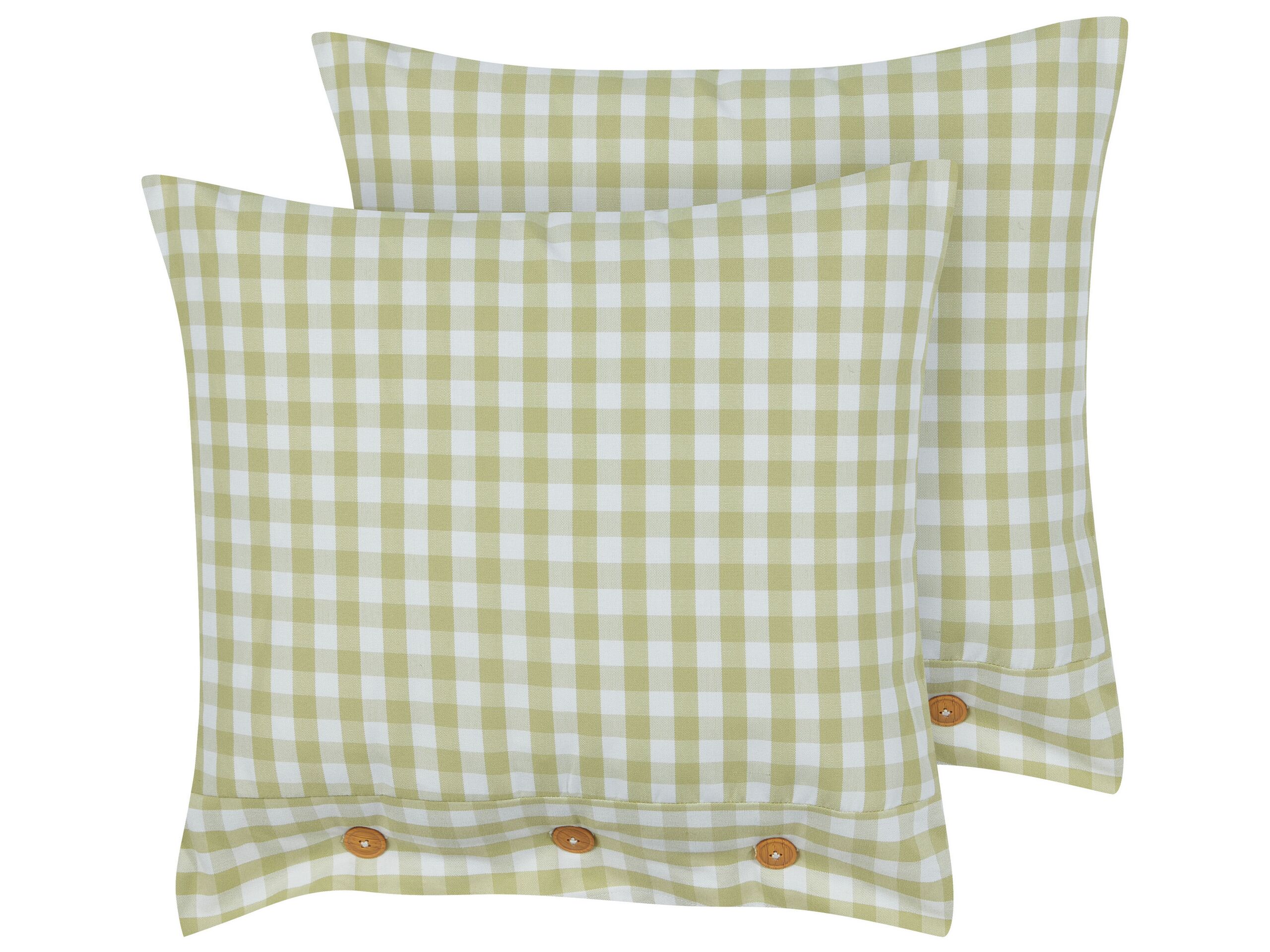 Set of 2 Cushions Chequered Pattern 45x45cm Olive Green and White - Gemini Interiors