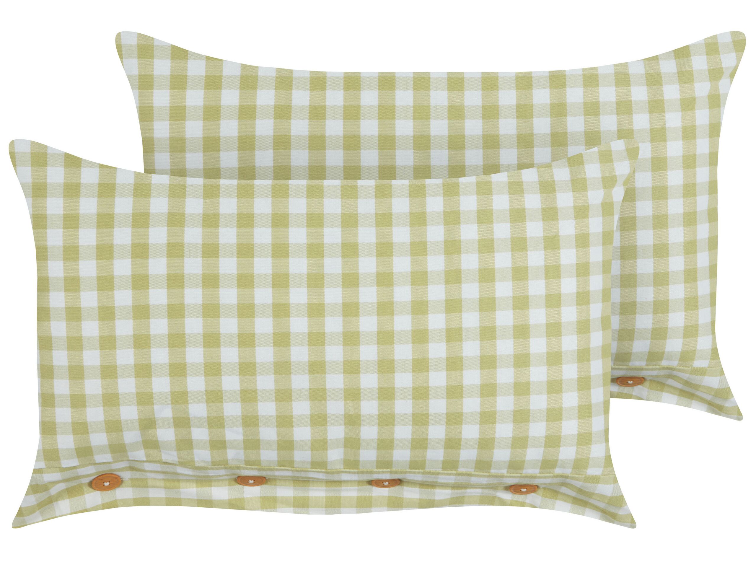Set of 2 Cushions Chequered Pattern 40x60cm Olive Green and White - Gemini Interiors