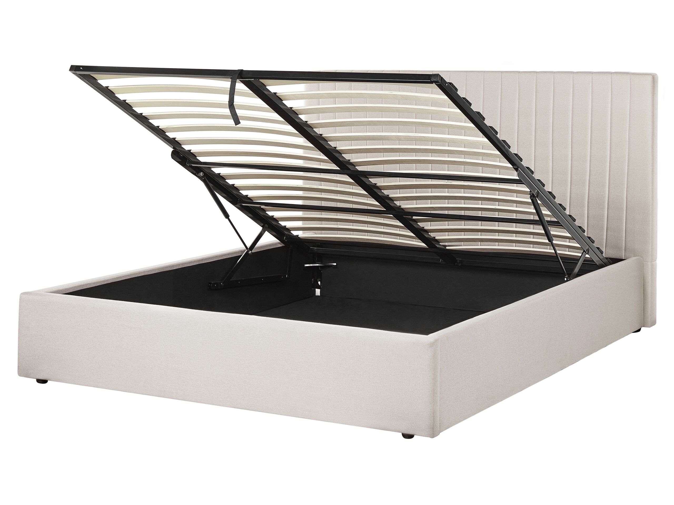 Fabric EU King Size Ottoman Bed Beige VION - Gemini Interiors