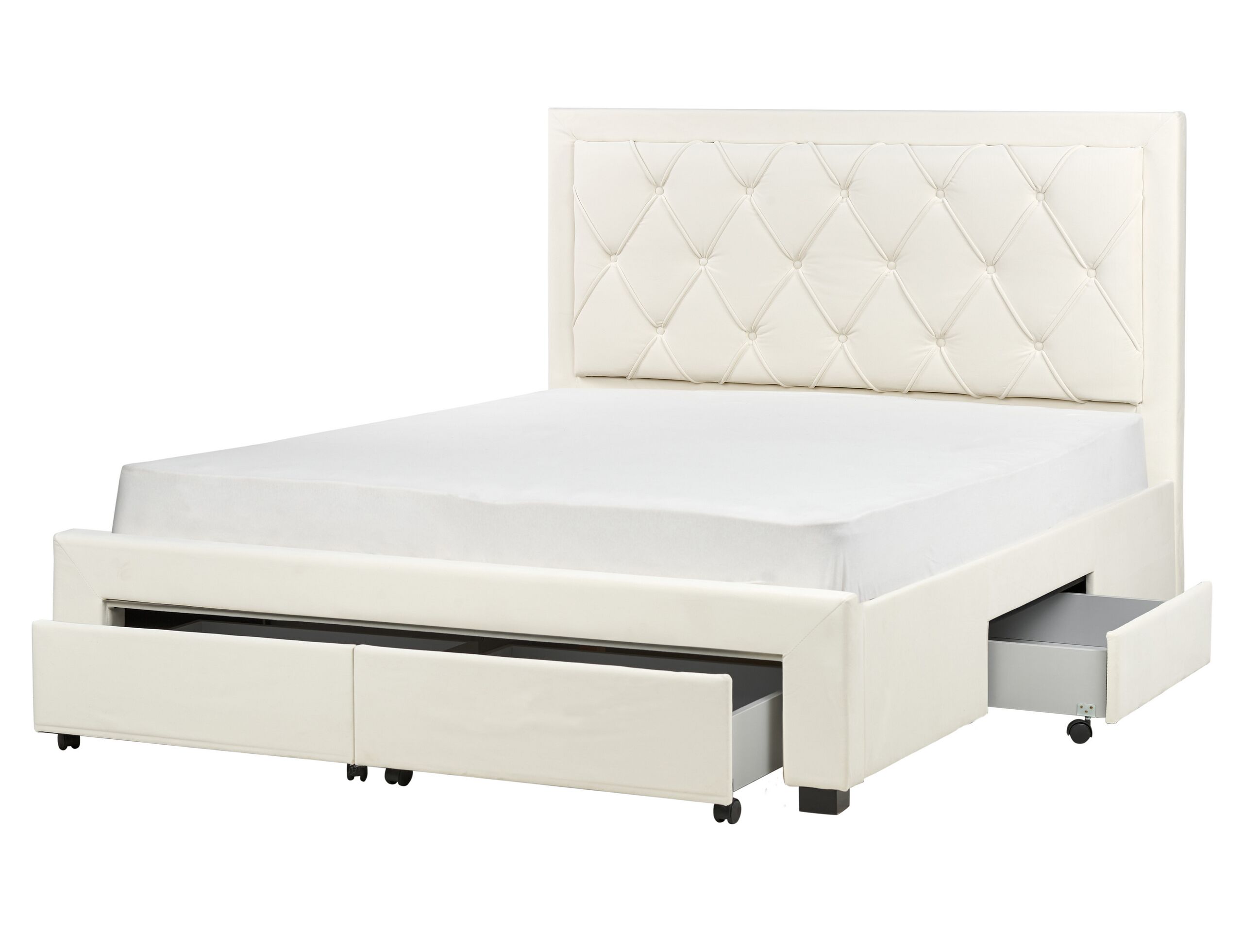 Velvet EU King Size Bed with Storage Cream LIEVIN - Gemini Interiors