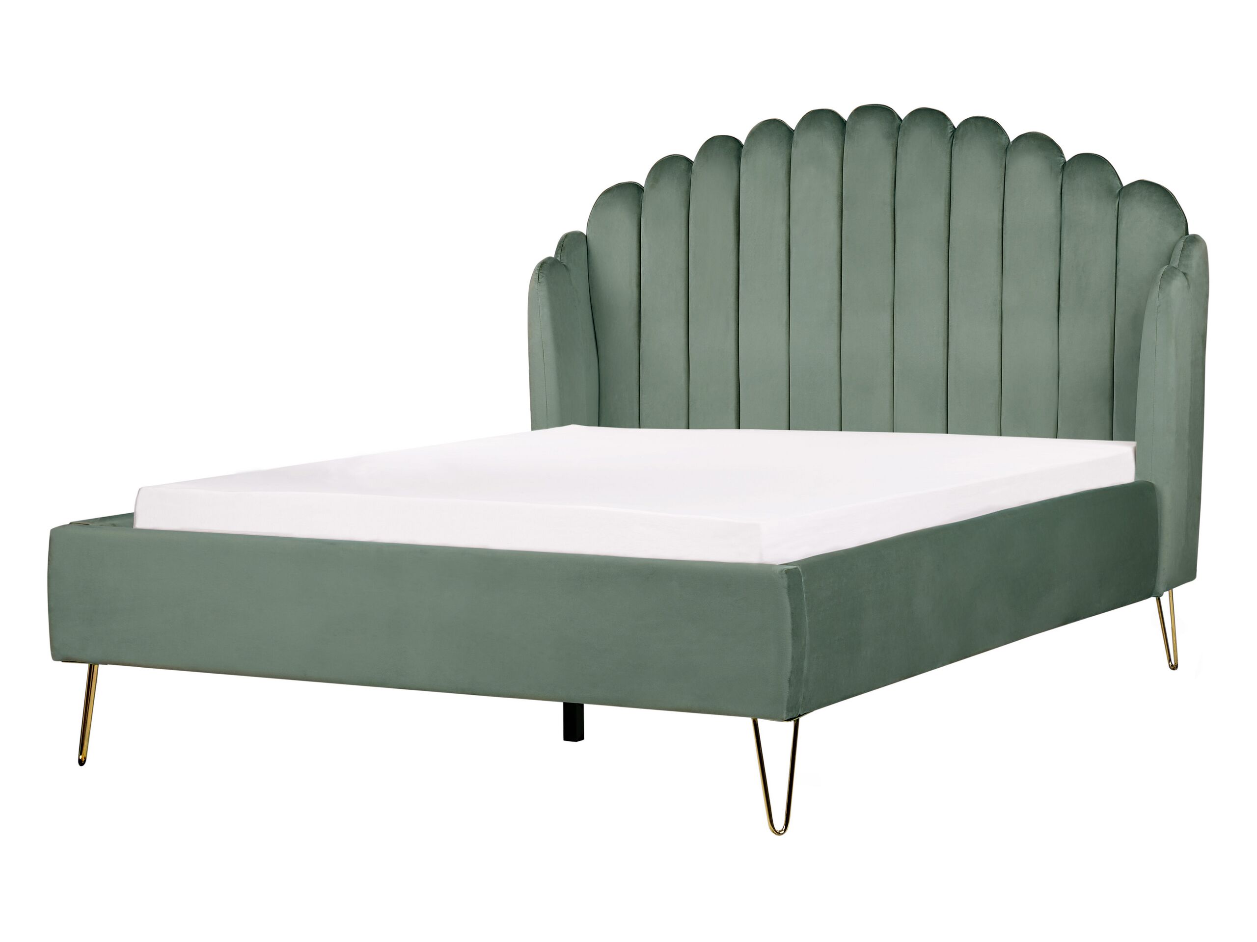 Velvet EU Double Size Bed Green AMBILLOU - Gemini Interiors