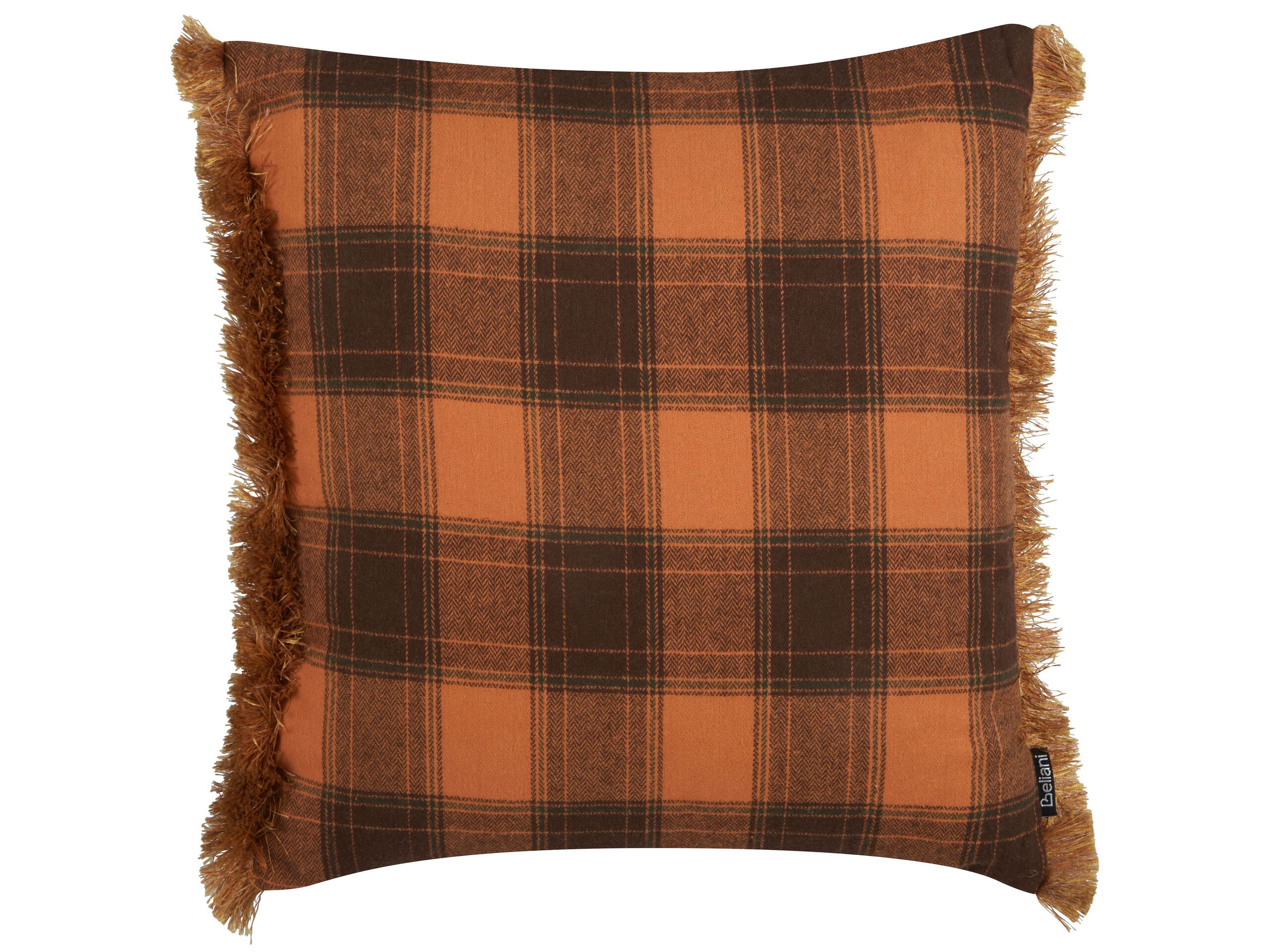 Fringed Cushion Chequered Pattern 45x45cm Orange - Gemini Interiors