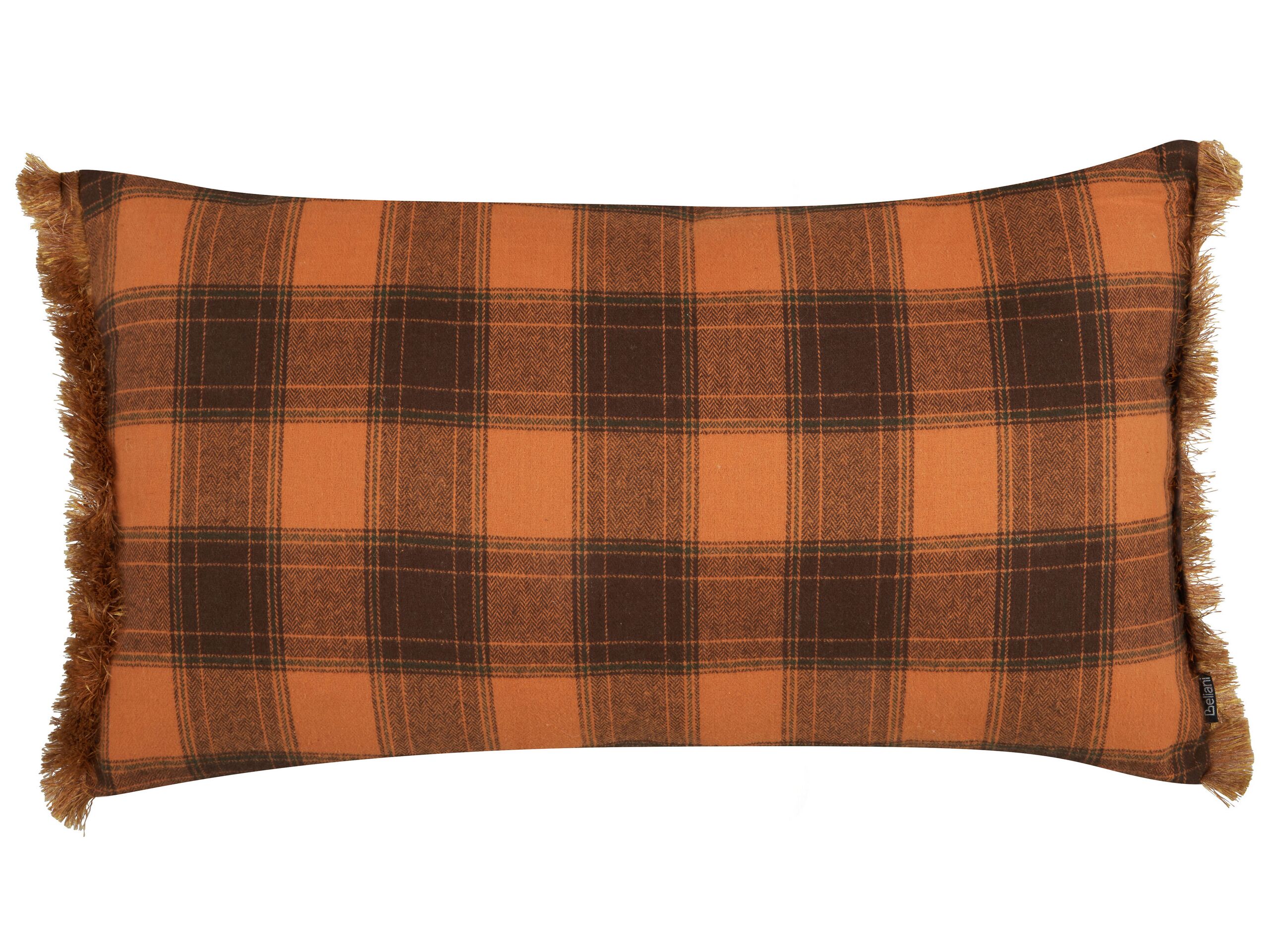 Fringed Cushion Chequered Pattern 40x70cm Orange - Gemini Interiors
