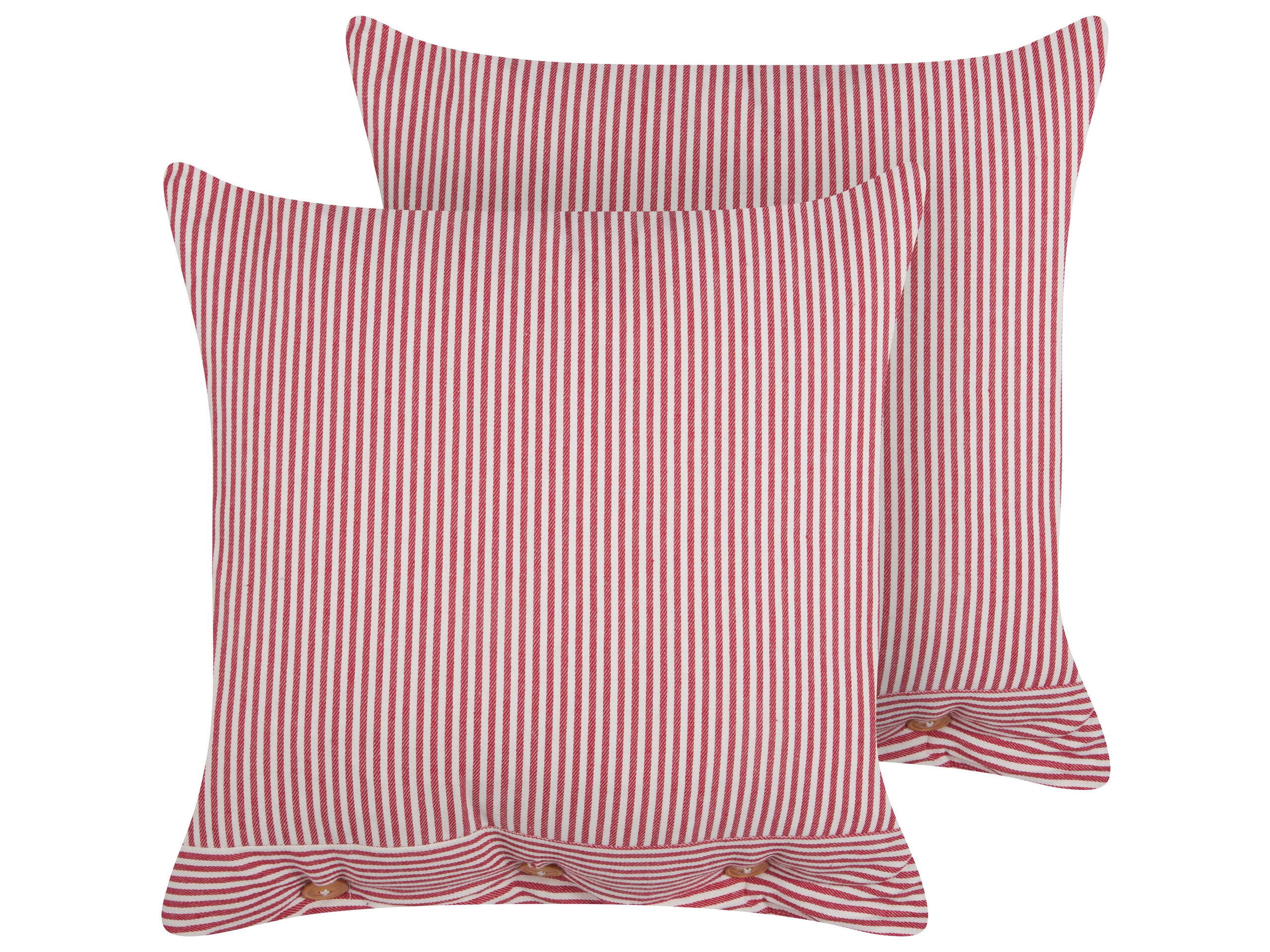 Set of 2 Cotton Cushions Striped 45x45cm Red and White - Gemini Interiors