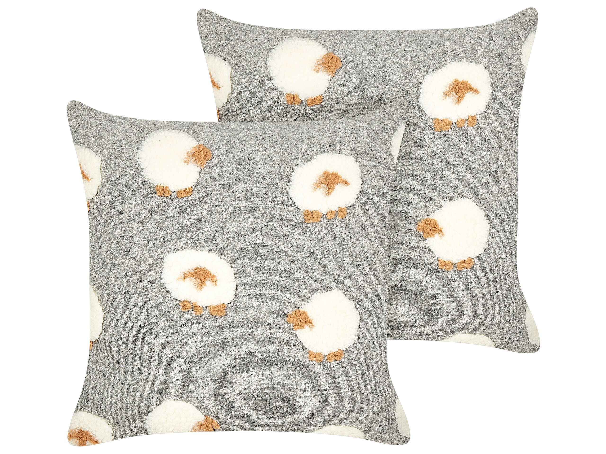 Set of 2 Cushions Sheep Pattern 45x45cm Grey - Gemini Interiors