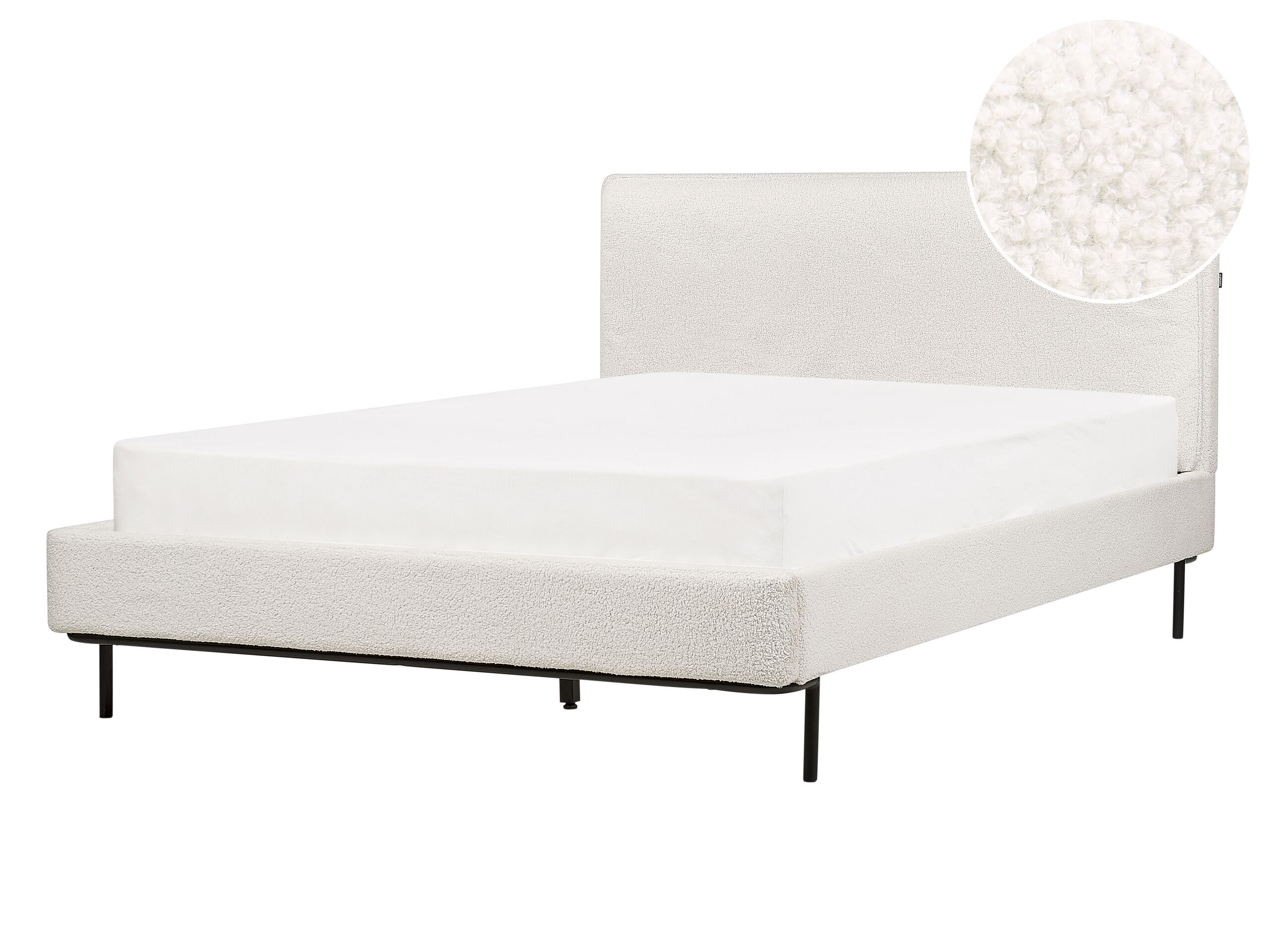 Boucle EU Double Bed White CORIO - Gemini Interiors