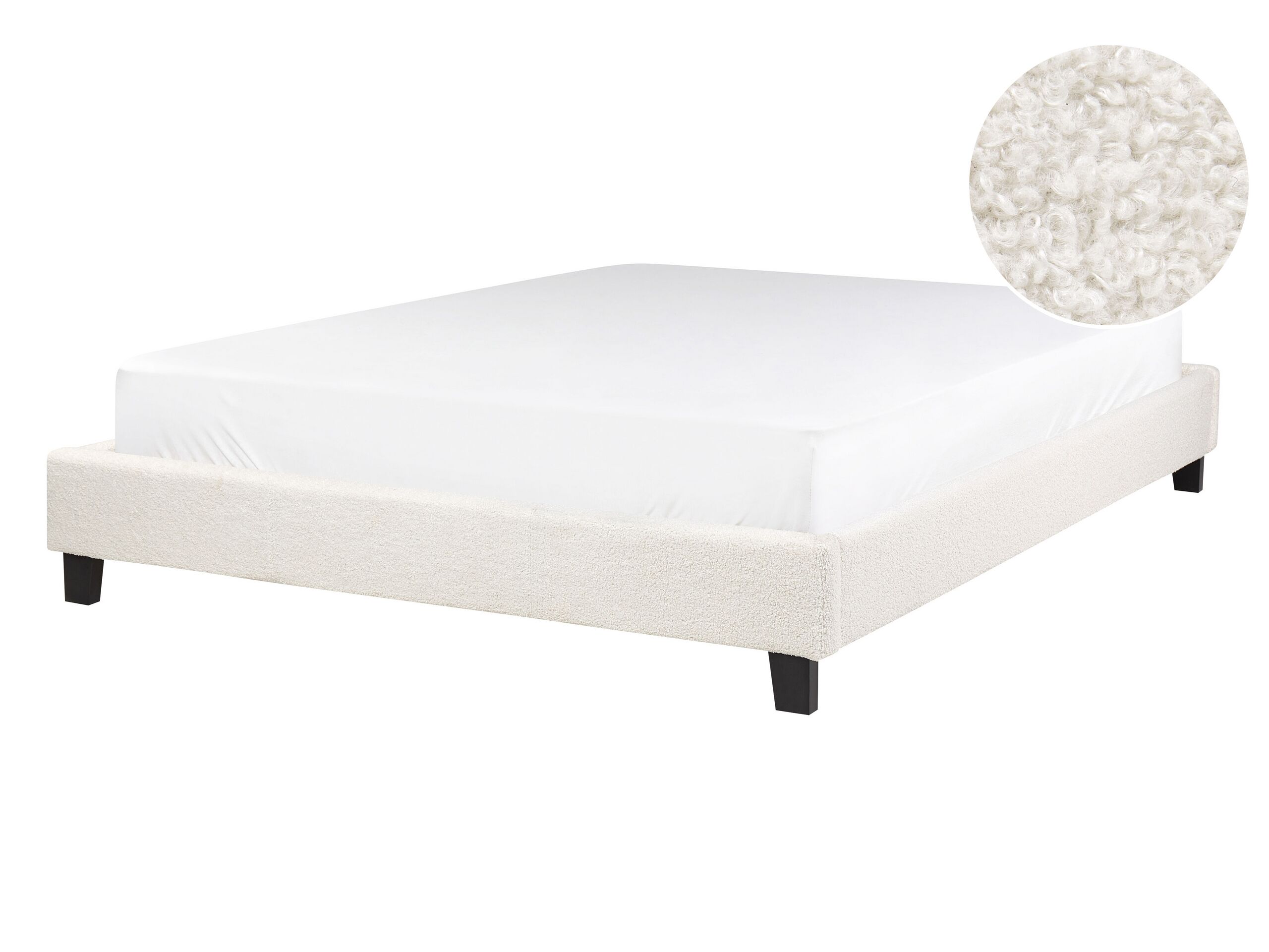 Boucle EU Double Bed Cream Beige ROANNE - Gemini Interiors
