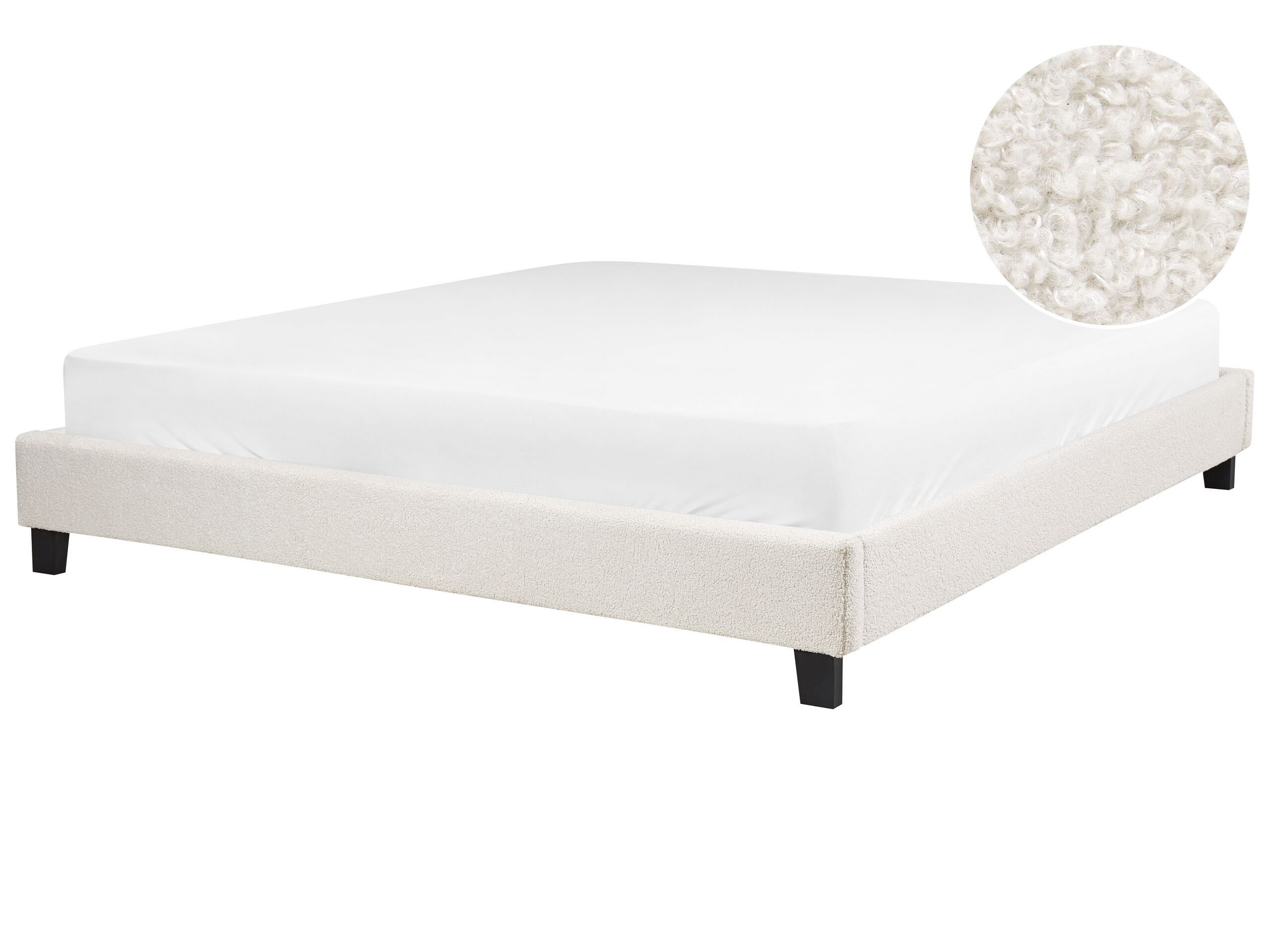 Boucle EU Super King Bed Cream Beige ROANNE - Gemini Interiors