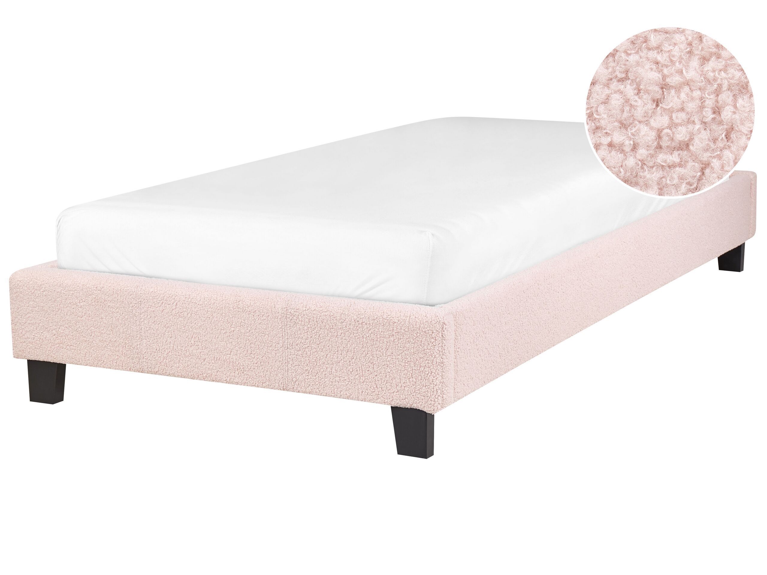 Boucle EU Single Bed Light Pink ROANNE - Gemini Interiors