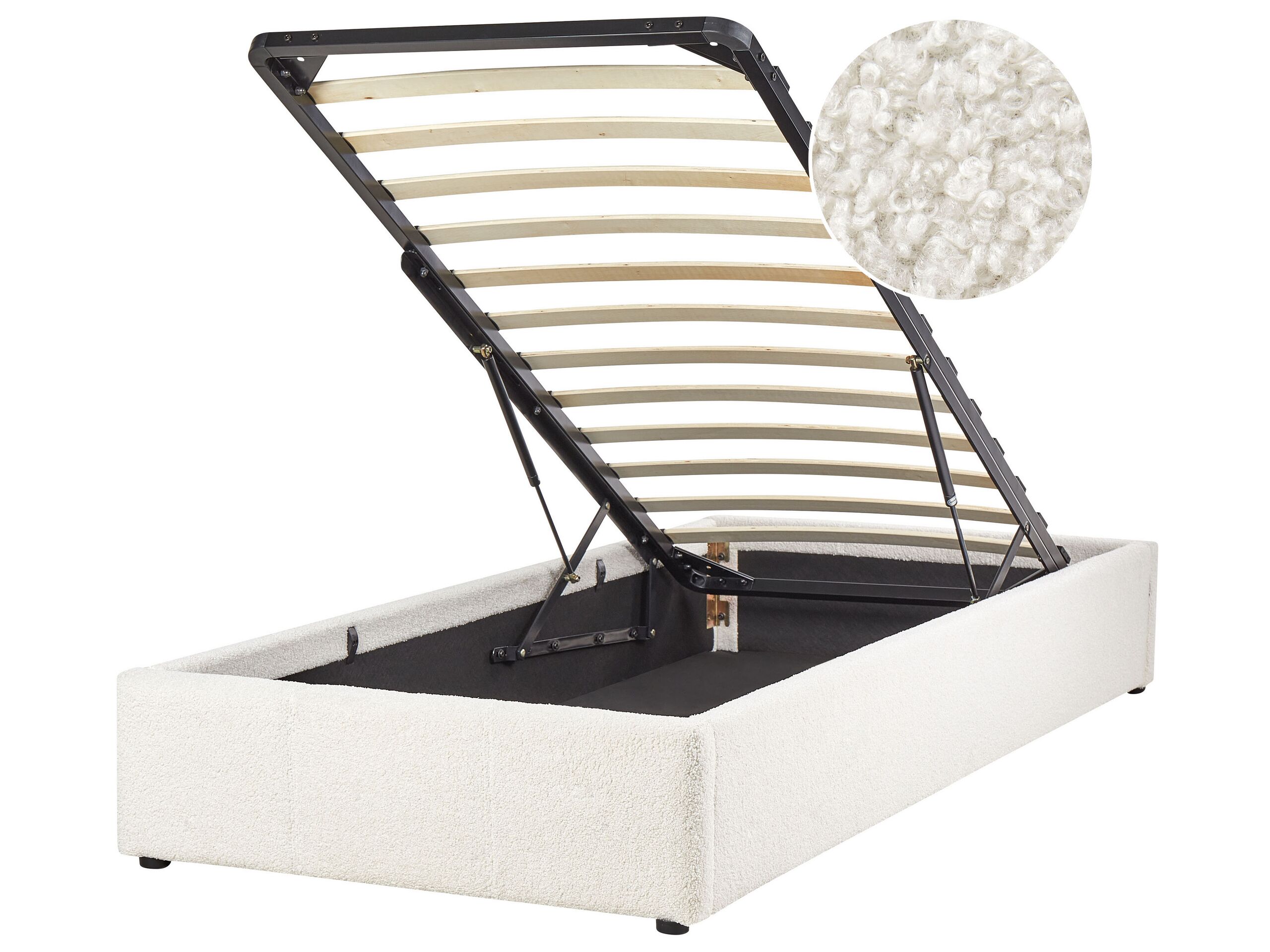 Boucle EU Single Size Ottoman Bed Off-White DINAN - Gemini Interiors