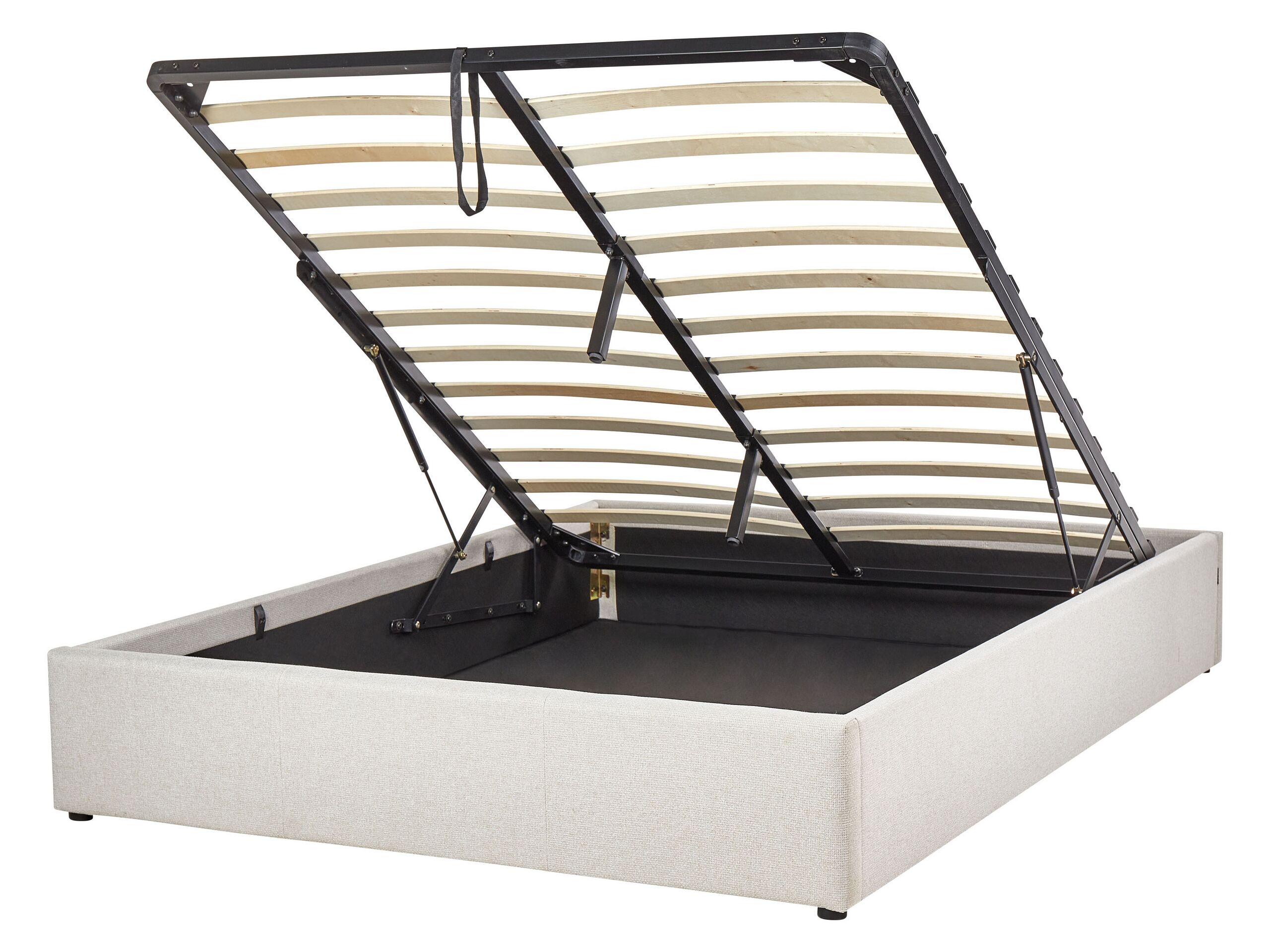Fabric EU Double Size Ottoman Bed Light Beige DINAN - Gemini Interiors