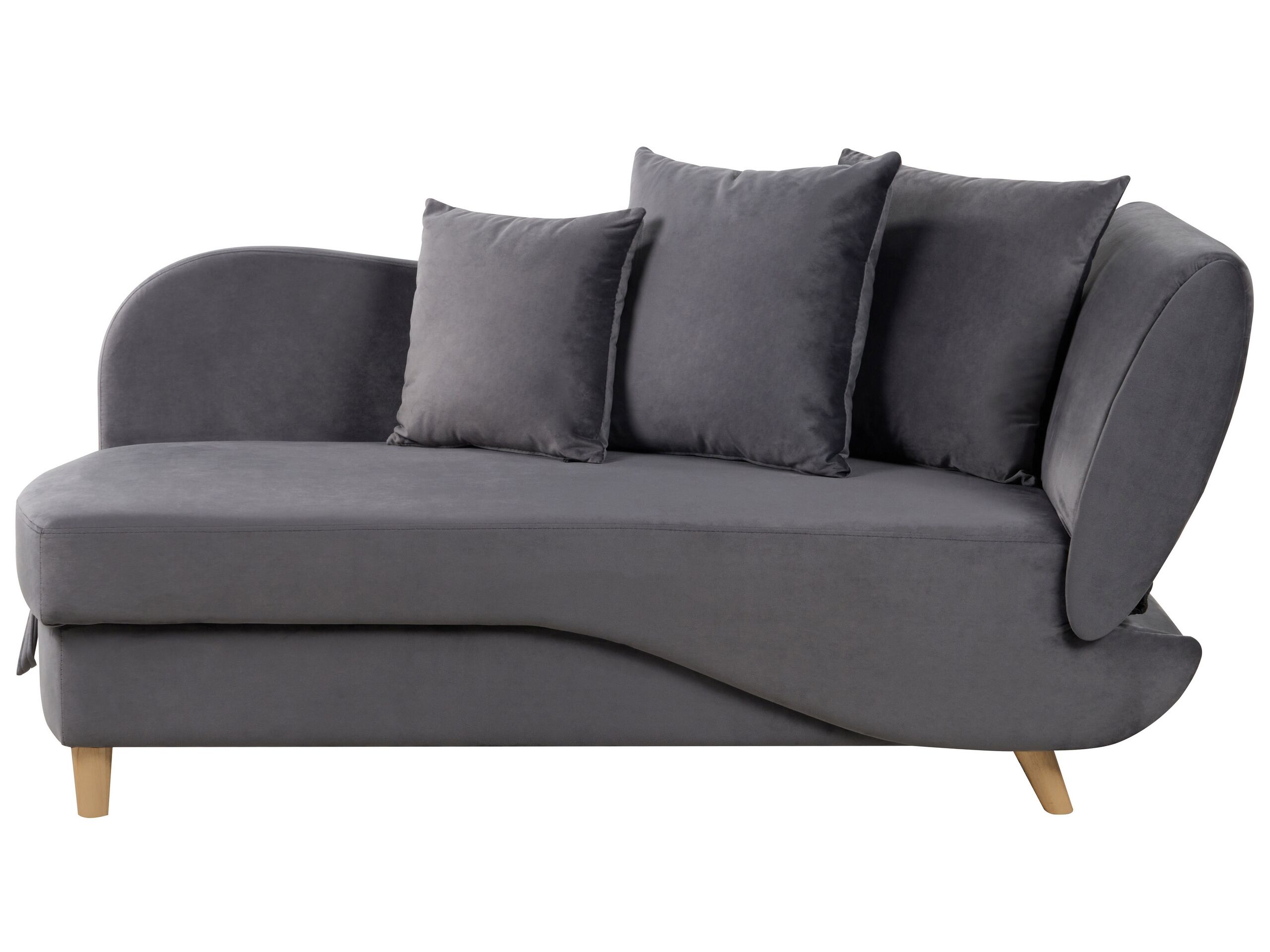 Right Hand Velvet Chaise Lounge with Storage Dark Grey MERI II - Gemini Interiors