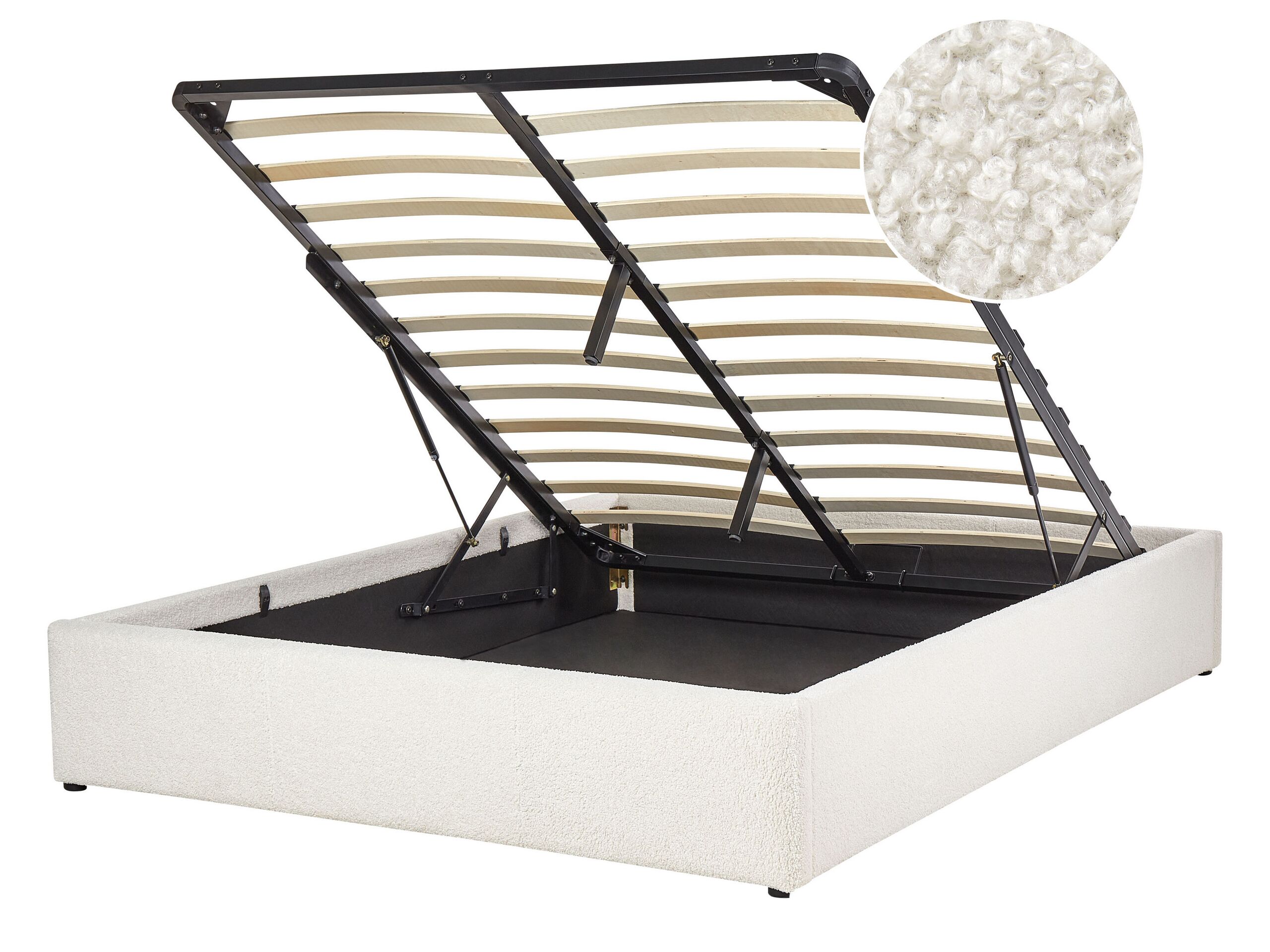 Boucle EU Double Size Ottoman Bed Off-White DINAN - Gemini Interiors