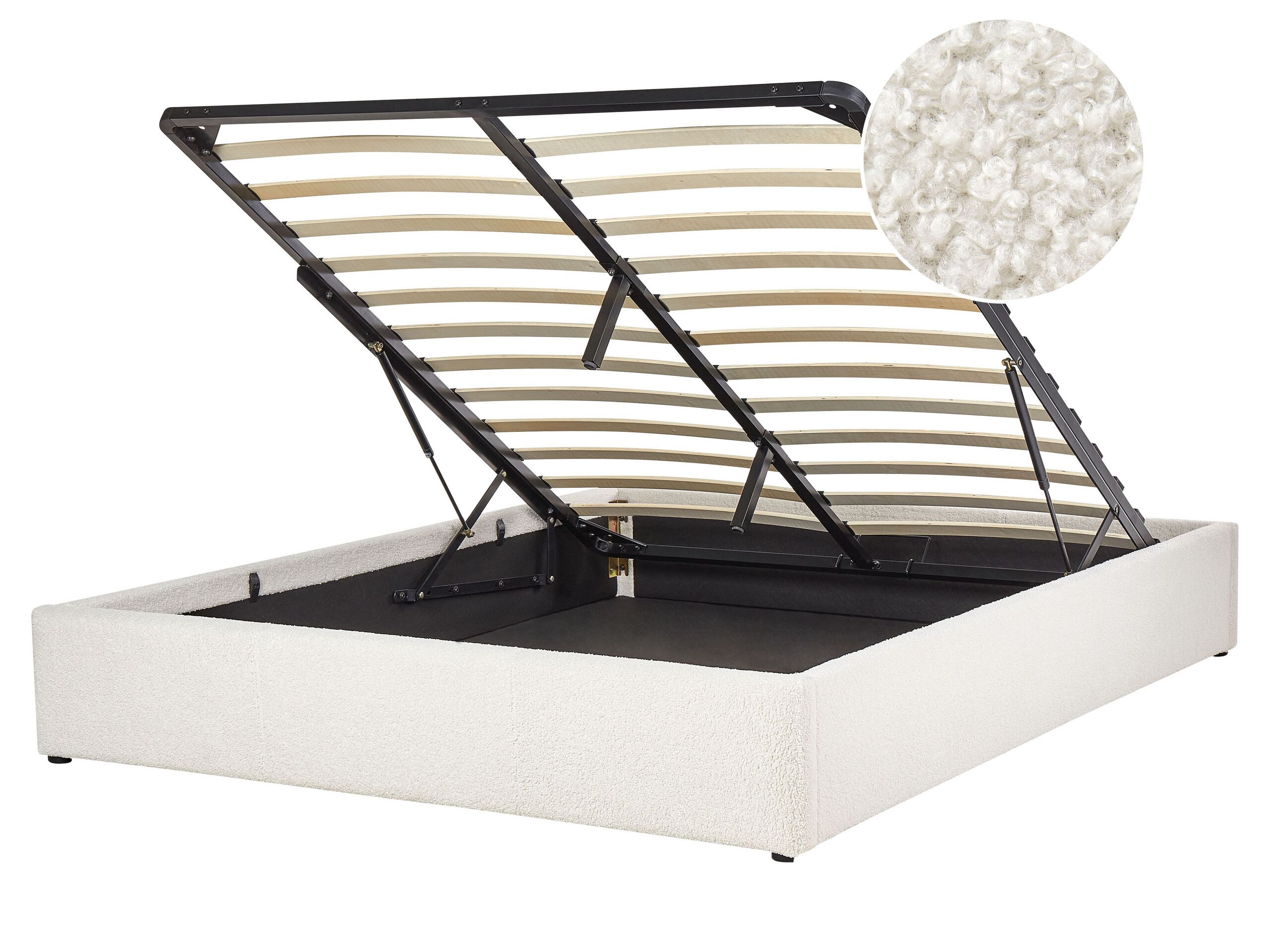 Boucle EU King Size Ottoman Bed Off-White DINAN - Gemini Interiors