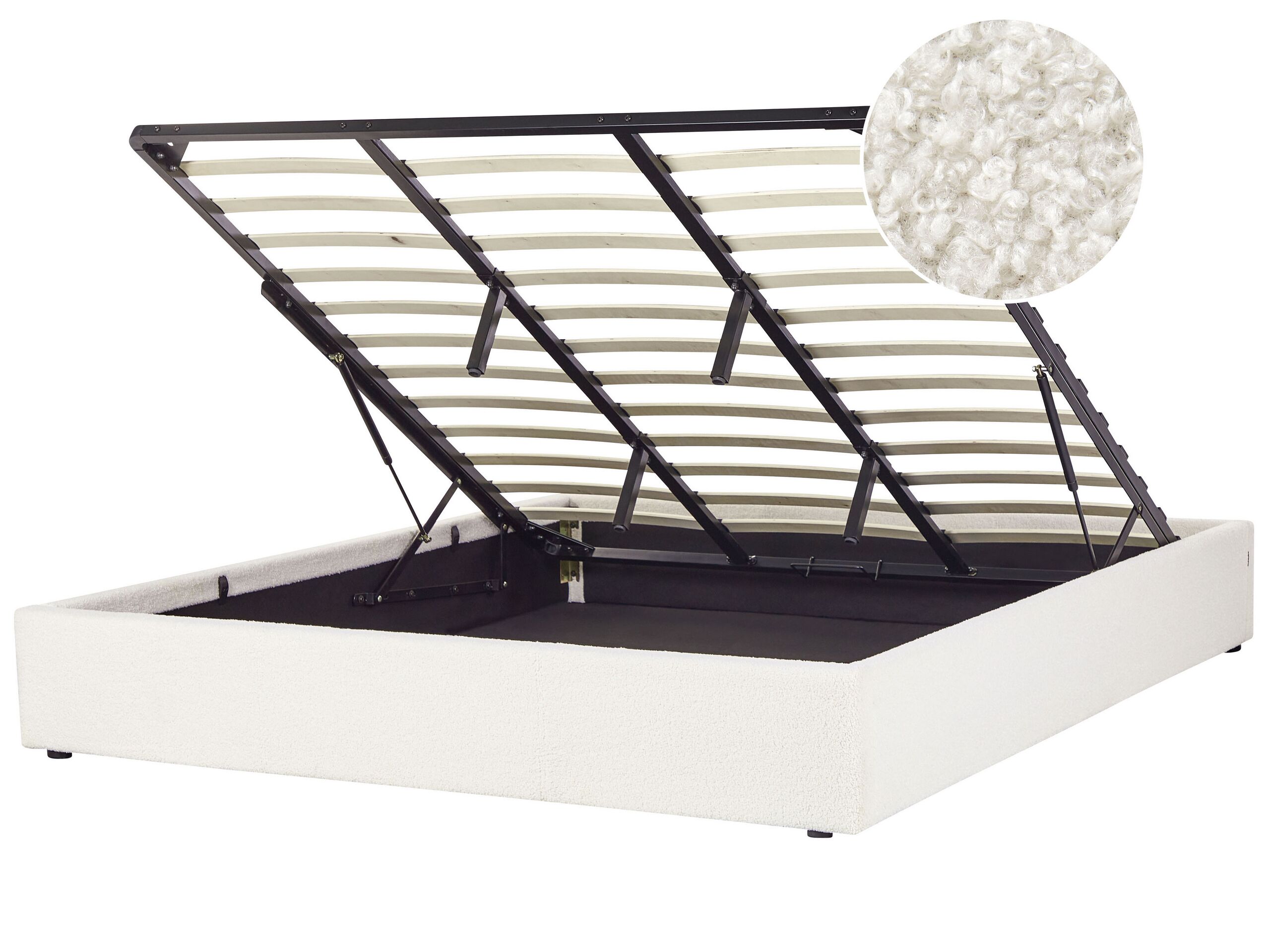 Boucle EU Super King Size Ottoman Bed Off-White DINAN - Gemini Interiors