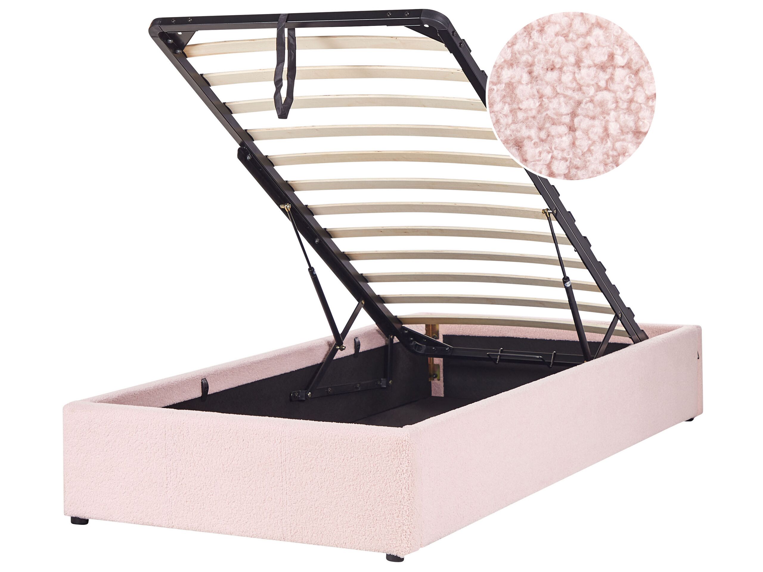 Boucle EU Single Size Ottoman Bed Pink DINAN - Gemini Interiors