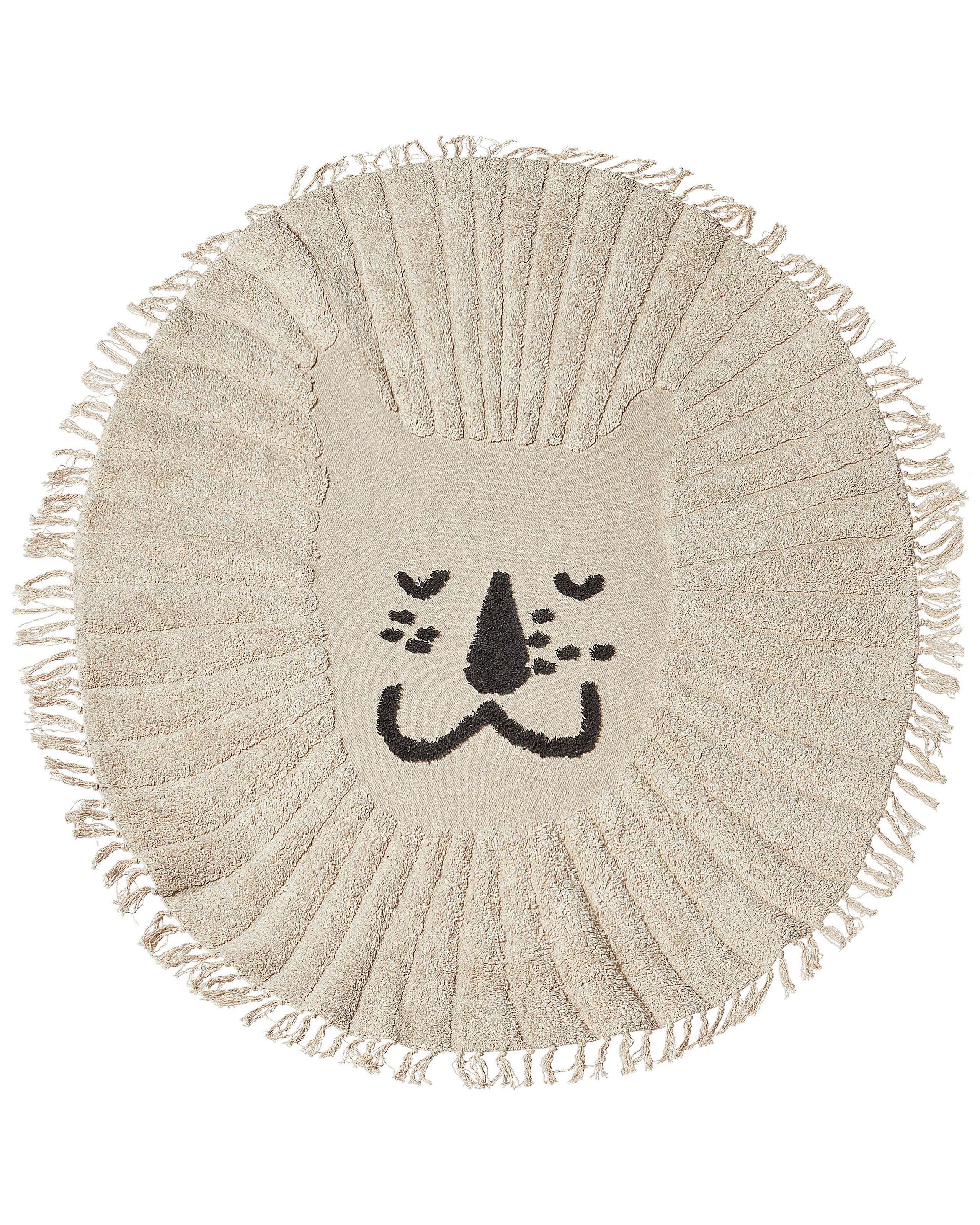 Round Cotton Area Rug Lion Print 140cm Beige - Gemini Interiors