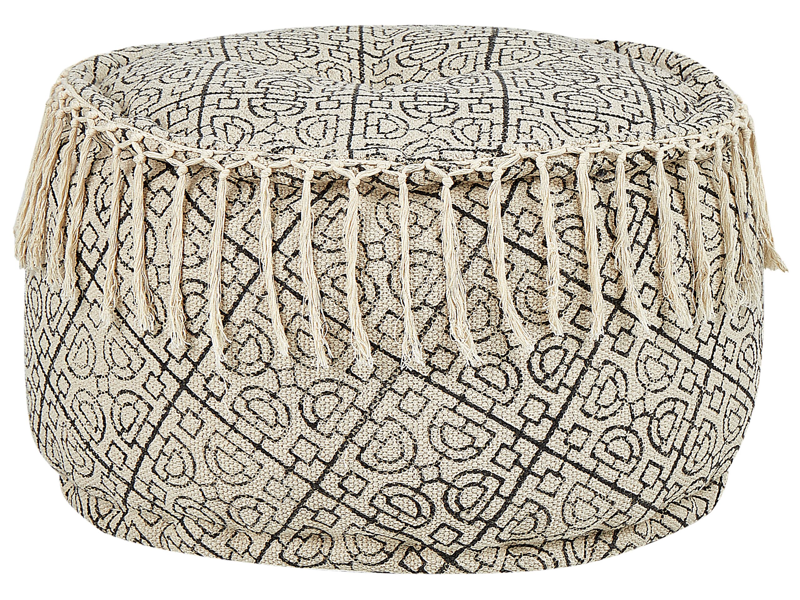 Cotton Pouffe 50 x 30 cm Beige and Black SONATI - Gemini Interiors