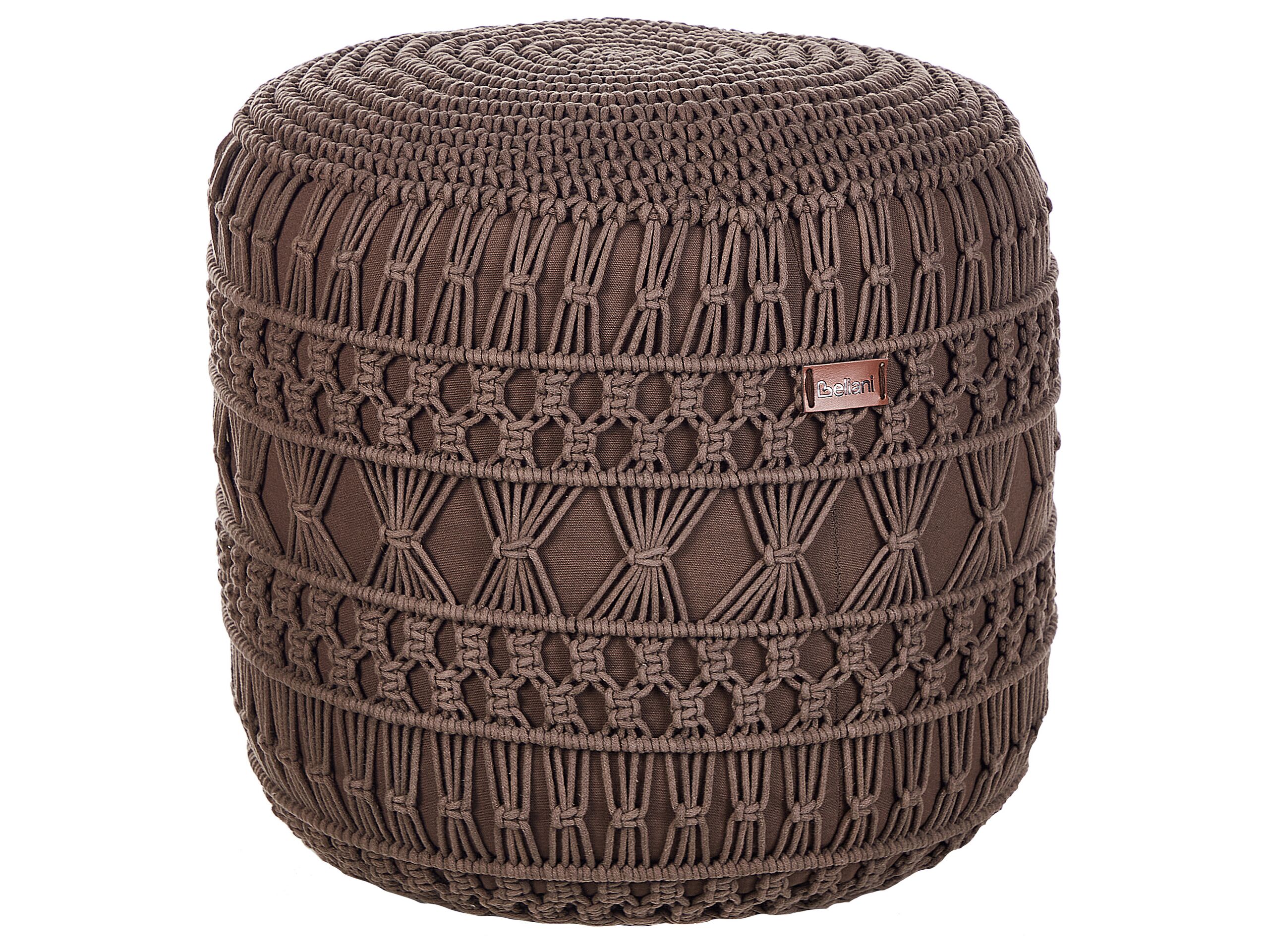 Cotton Macrame Pouffe Brown THAKOT - Gemini Interiors