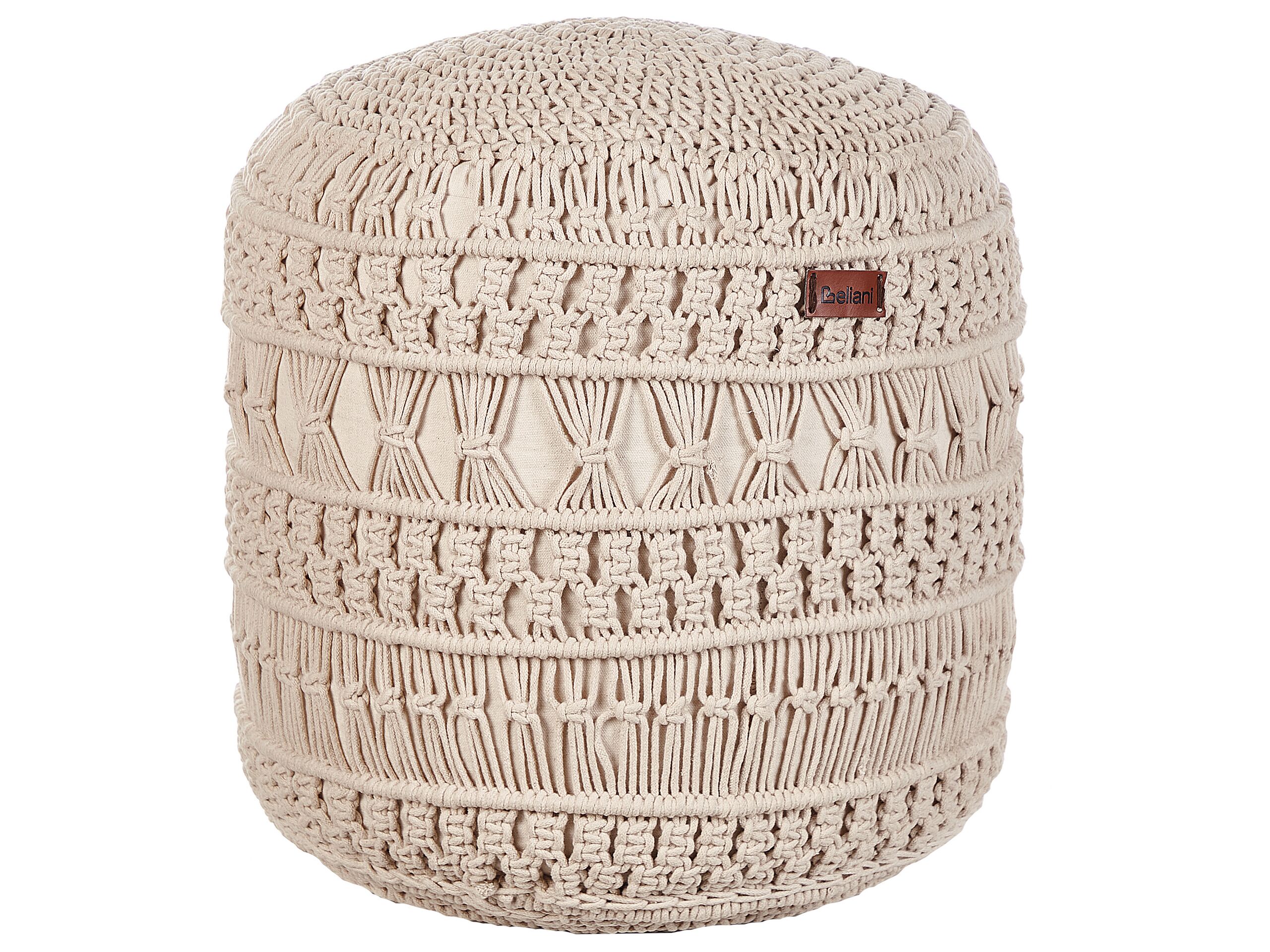 Cotton Macrame Pouffe Beige THAKOT - Gemini Interiors