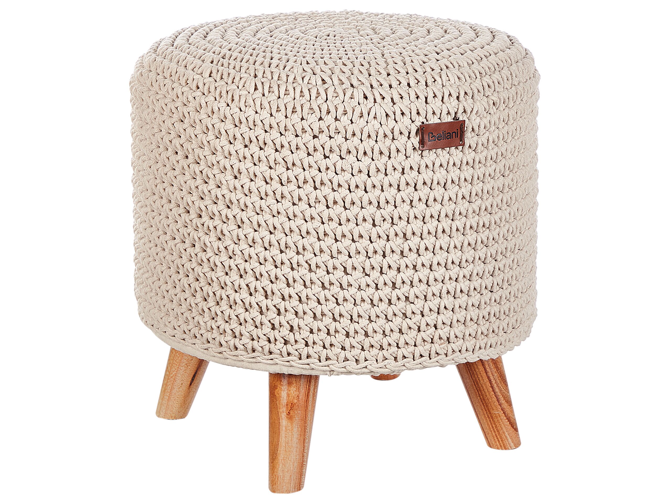 Cotton MacramÃ Footstool Beige MARDAN - Gemini Interiors