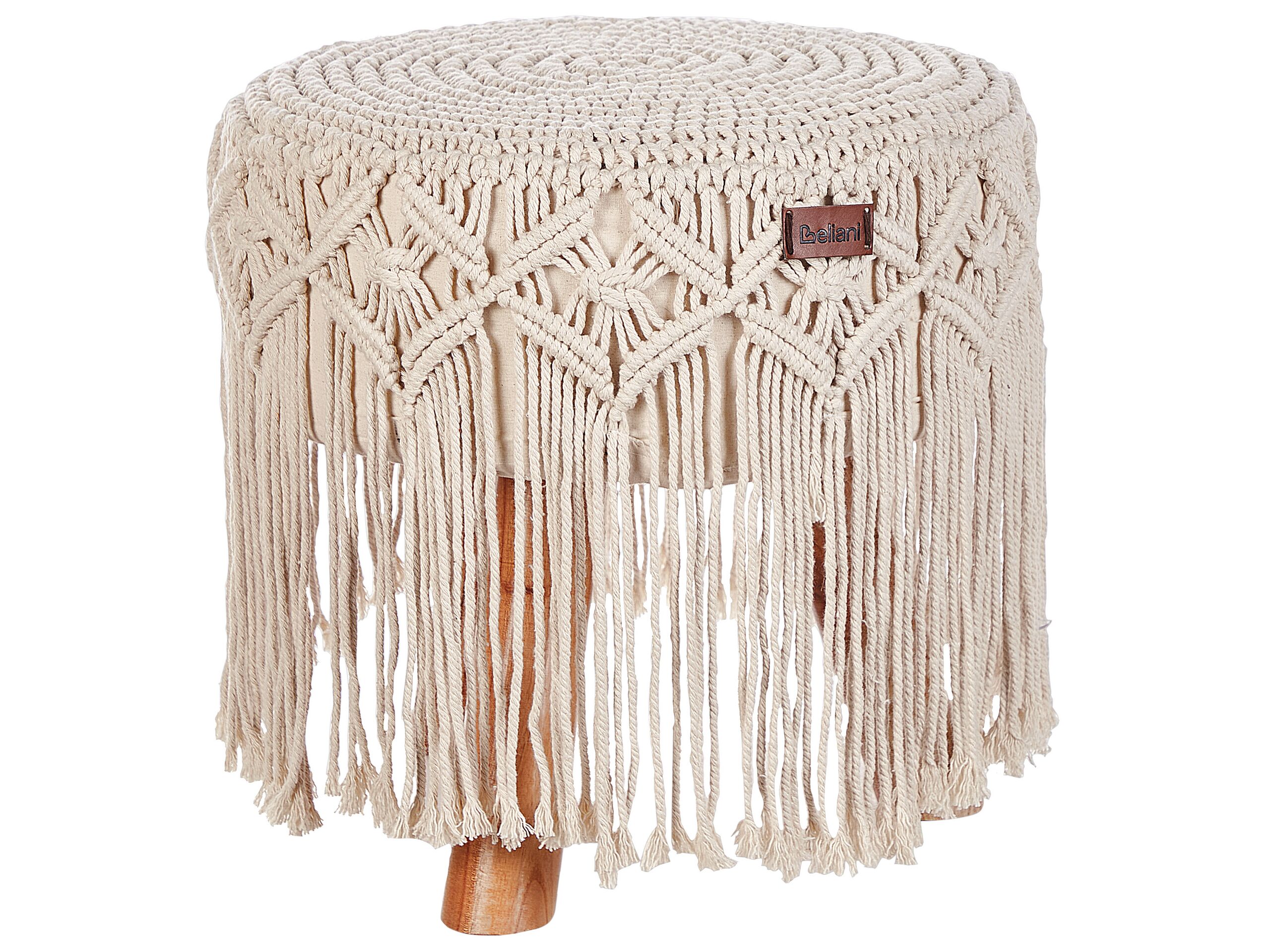 Cotton MacramÃ Footstool Beige NAWABAD - Gemini Interiors