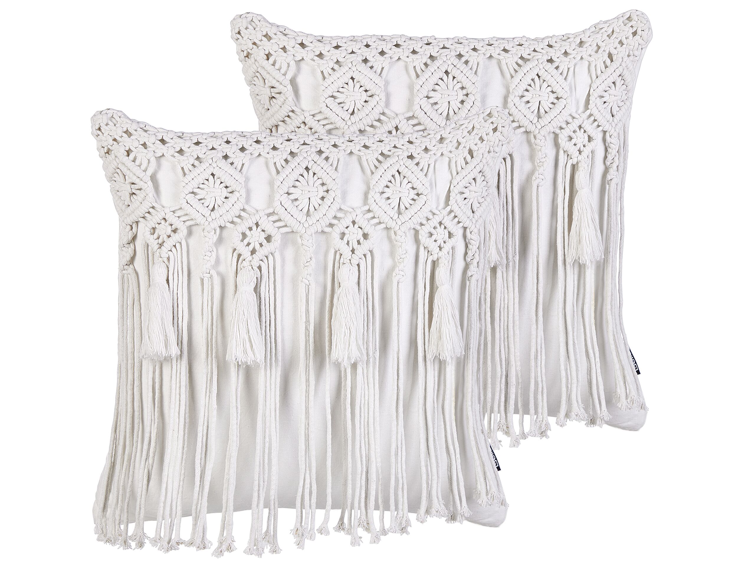 Set of 2 Cotton Macrame Cushions with Tassels 45x45cm White - Gemini Interiors