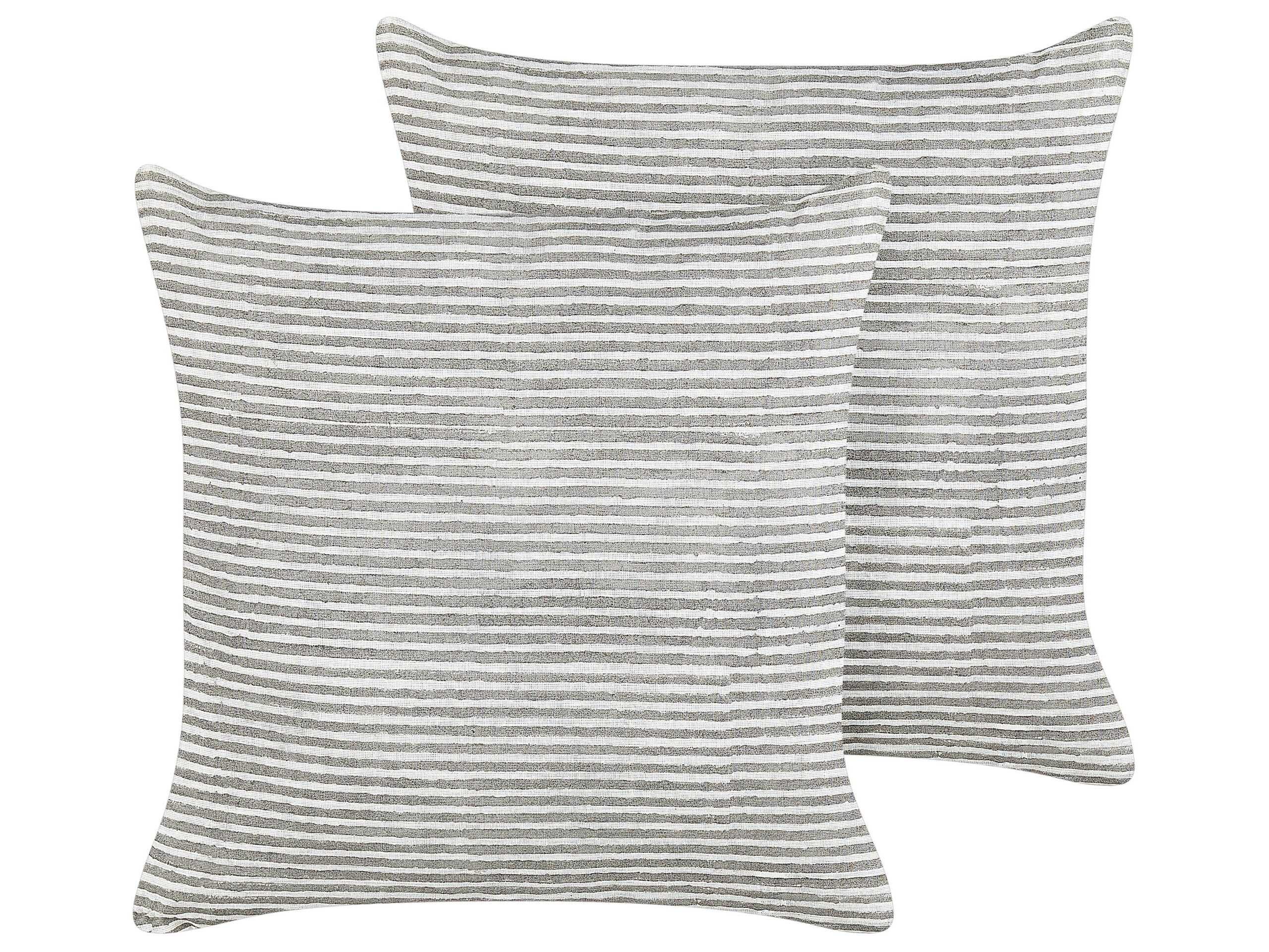 Set of 2 Linen Cushions Striped 50x50cm Grey and White - Gemini Interiors