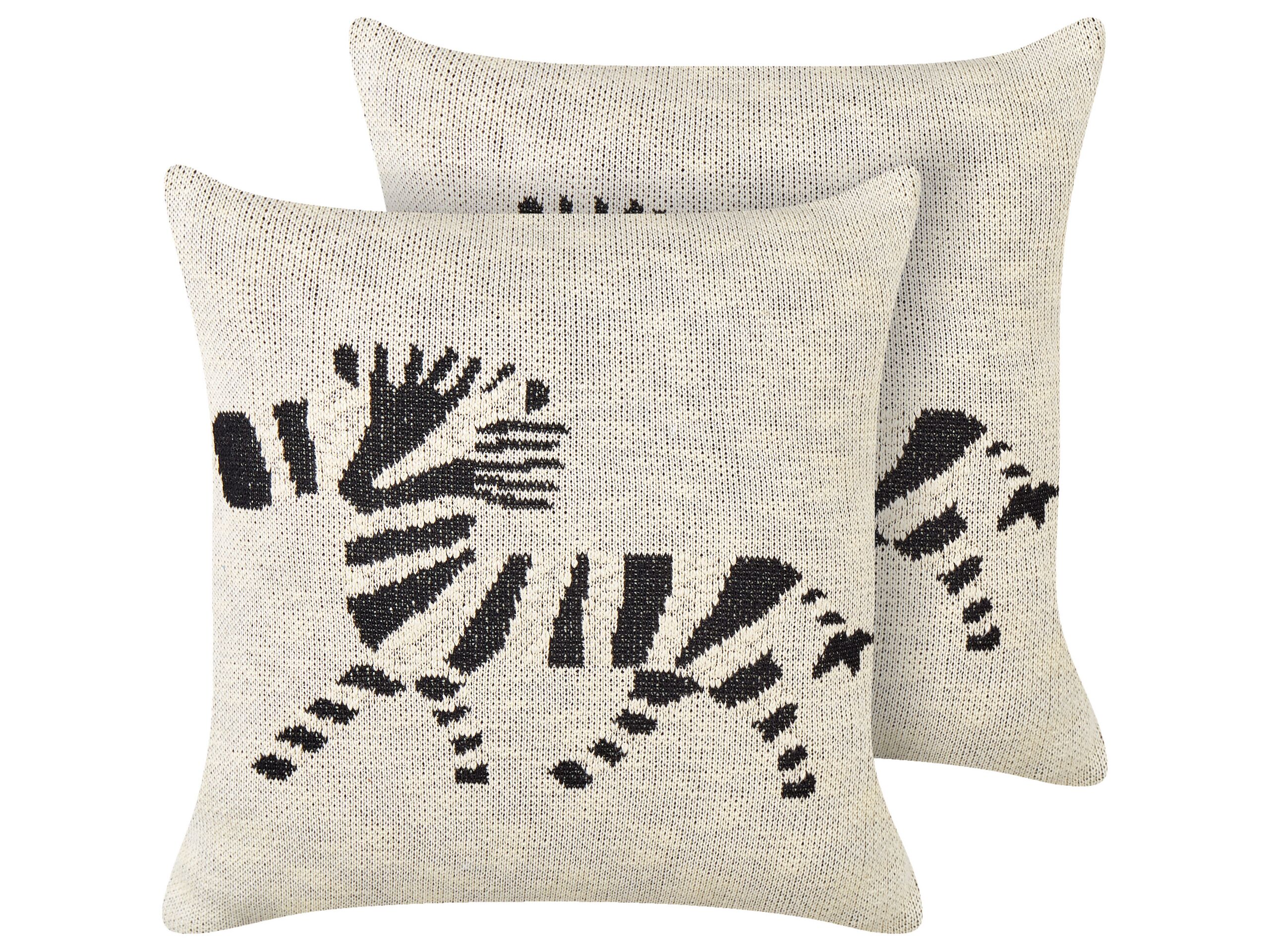 Set of 2 Cotton Kids Cushions Zebra Motif 45x45cm Beige - Gemini Interiors