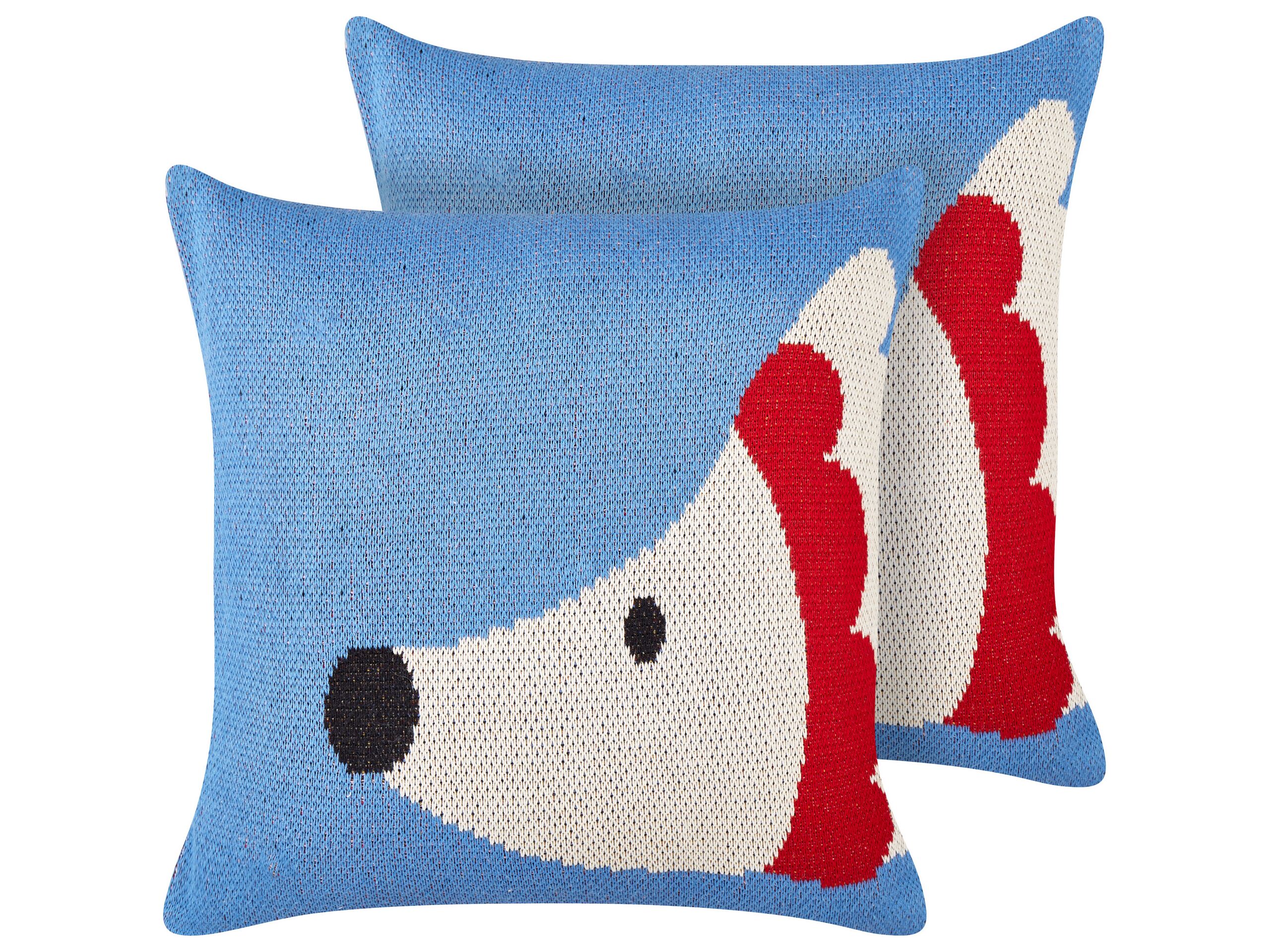 Set of 2 Cotton Cushions Hedgehog Motif 45x45cm Blue - Gemini Interiors