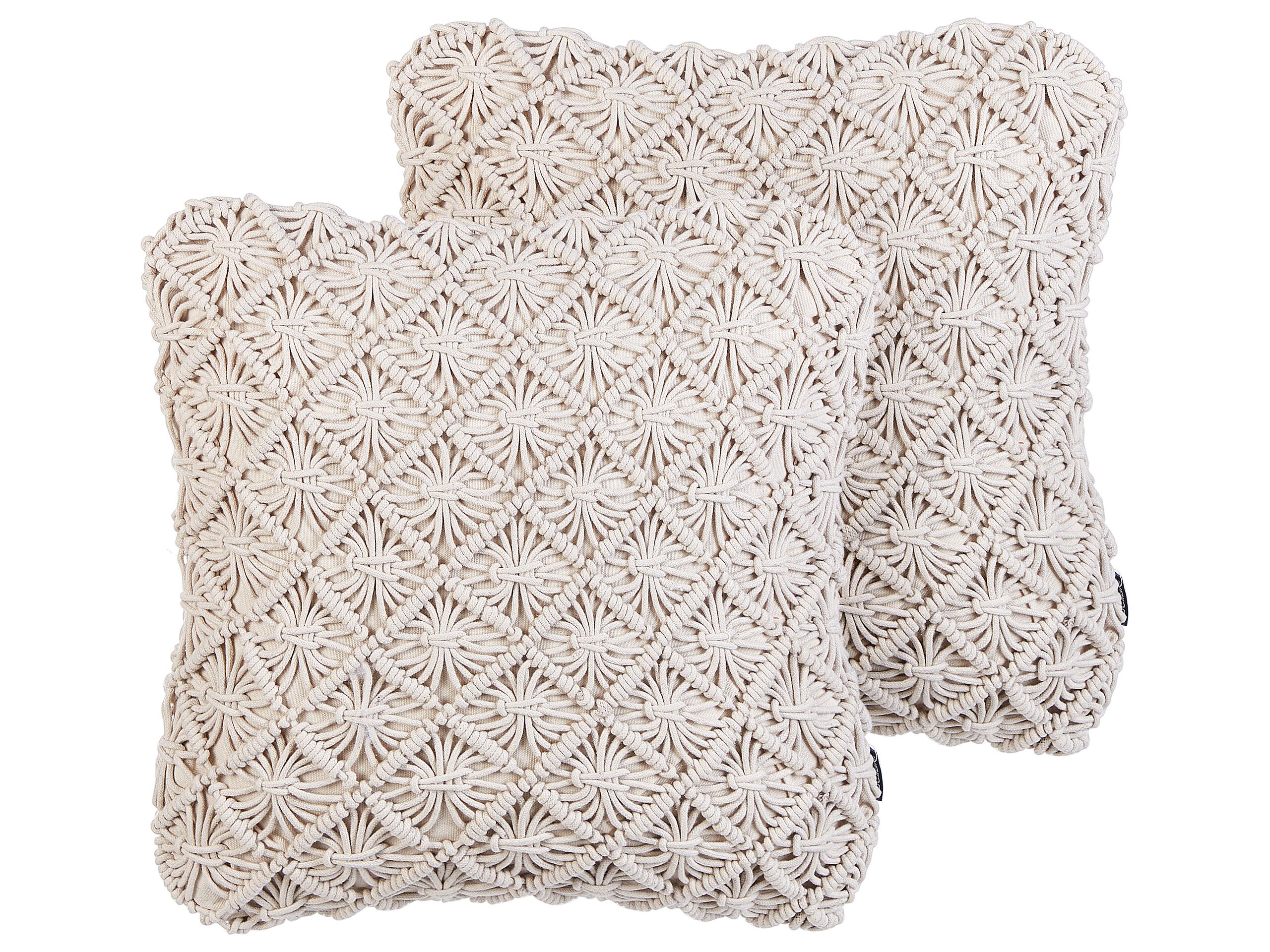 Set of 2 Cotton Macramé Cushions 45x45cm Light Beige - Gemini Interiors