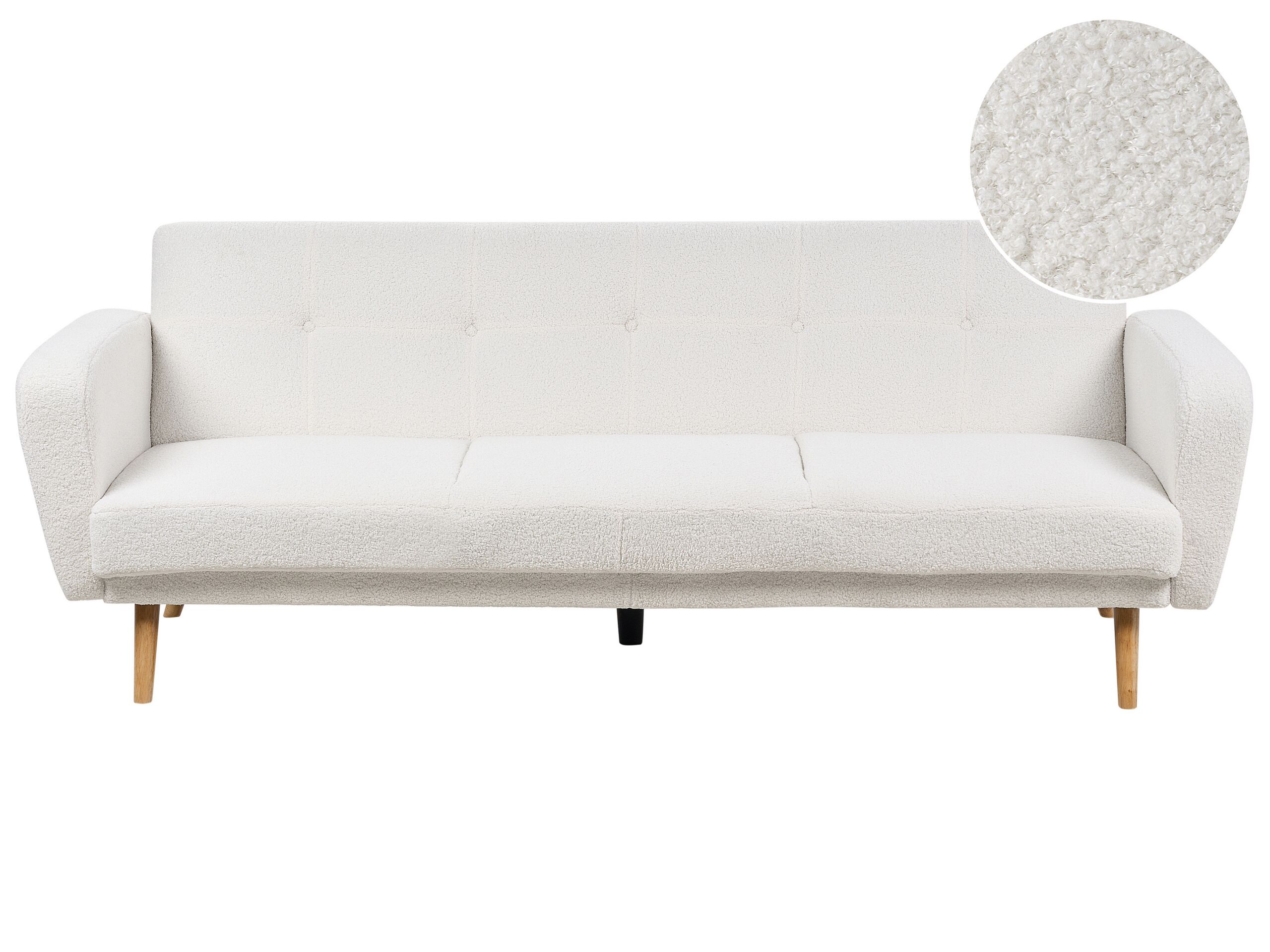 3 Seater Fabric Sofa Bed White Boucle FLORLI - Gemini Interiors