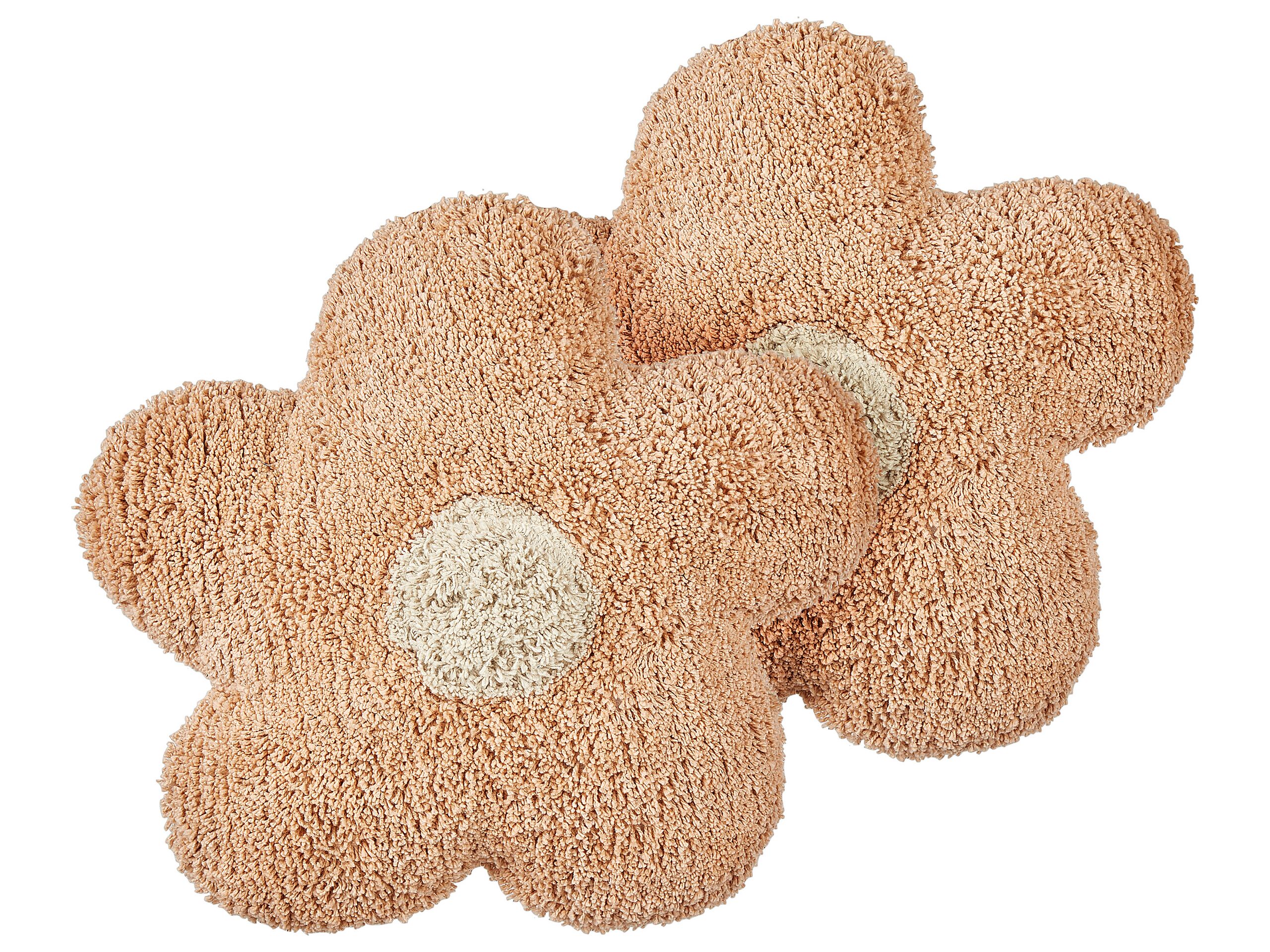 Set of 2 Cotton Kids Flower Cushions 30x30cm Peach Pink - Gemini Interiors