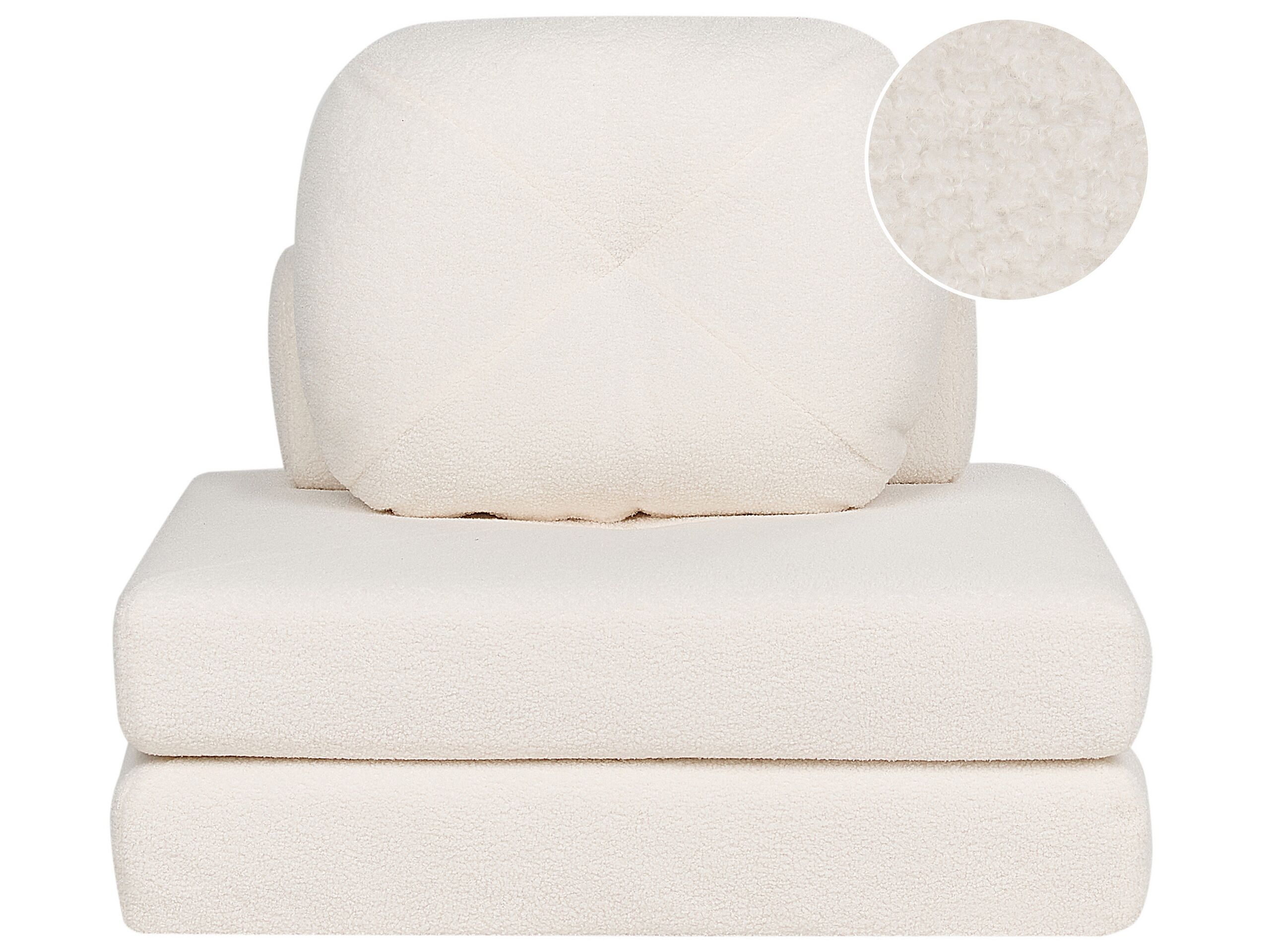 Boucle Single Sofa Bed White OLDEN - Gemini Interiors