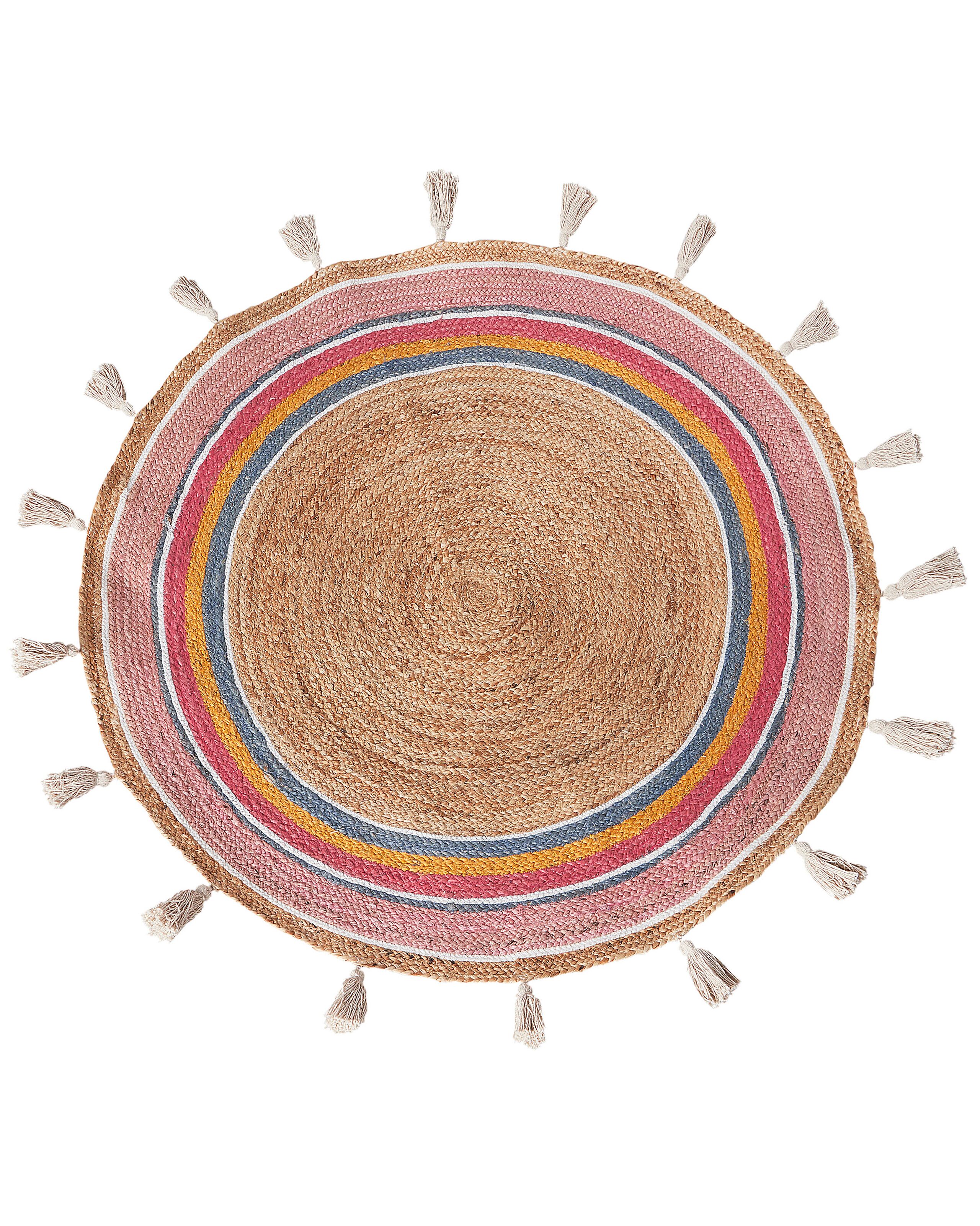 Round Jute Area Rug 120cm Multicolour - Gemini Interiors