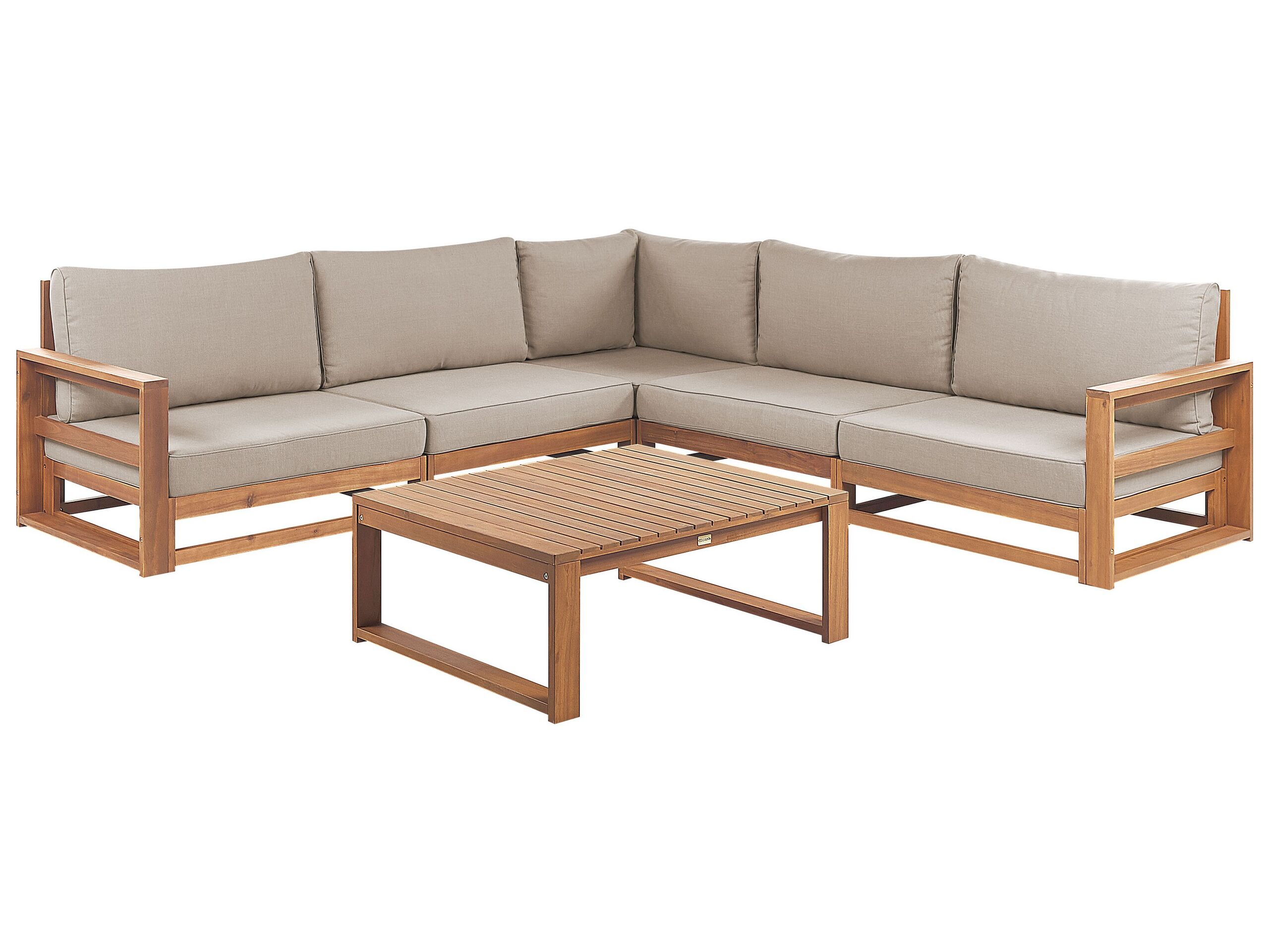 5 Seater Certified Acacia Wood Garden Corner Sofa Set Light TIMOR II - Gemini Interiors