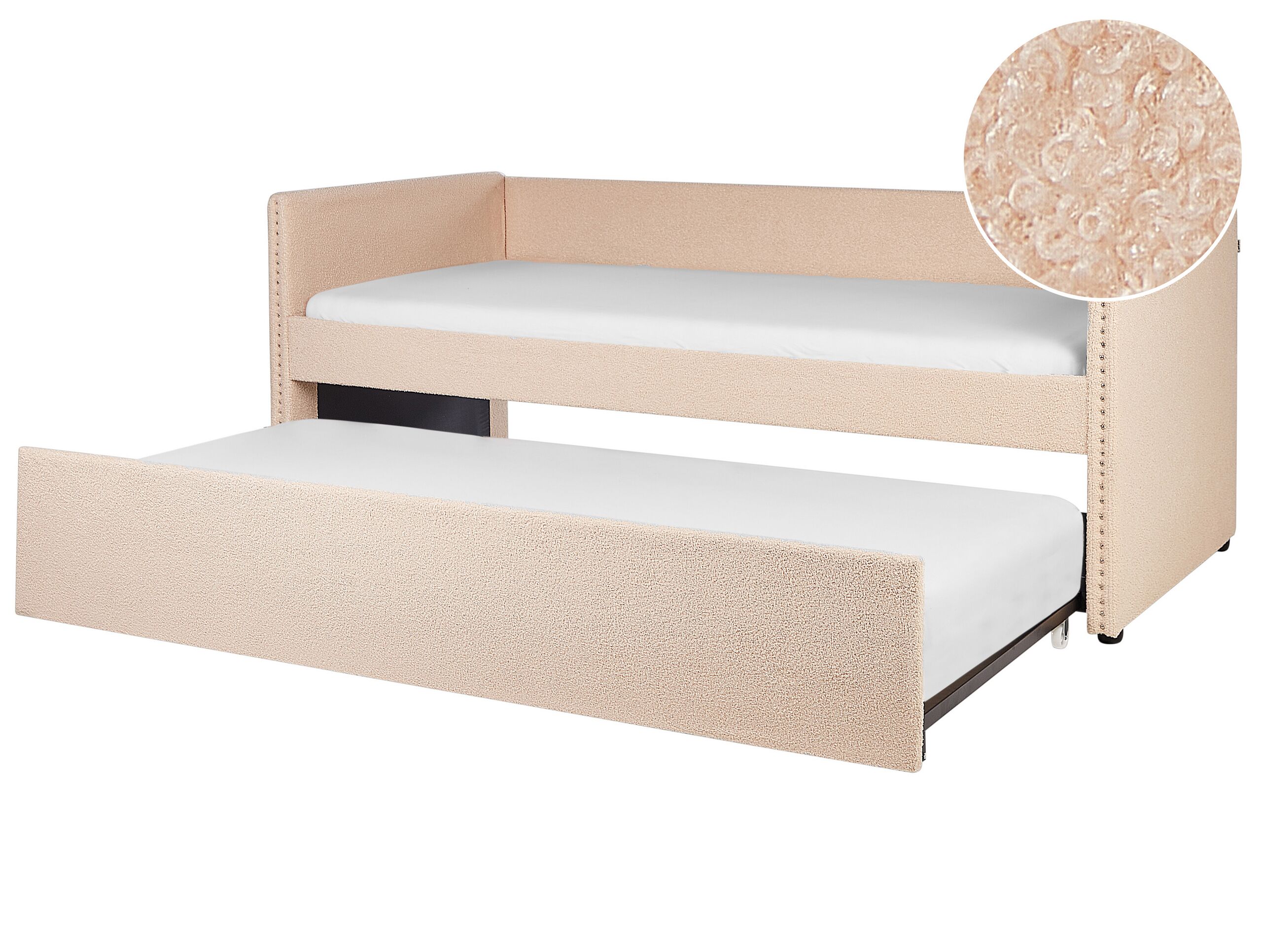Boucle EU Single Trundle Bed Peach TROYES - Gemini Interiors
