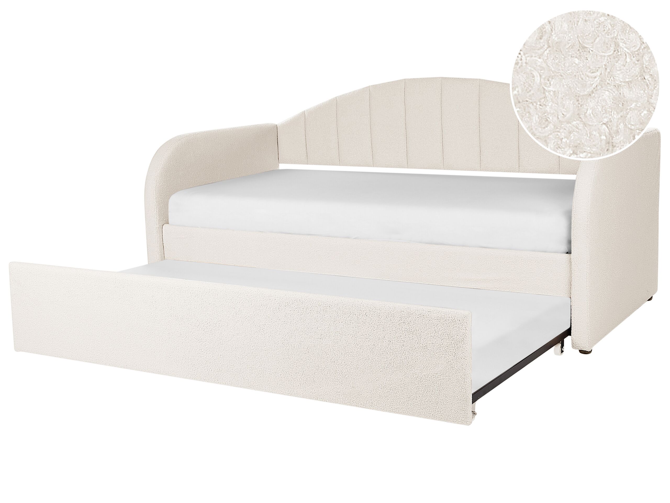 Boucle EU Single Trundle Bed Light Beige EYBURIE - Gemini Interiors