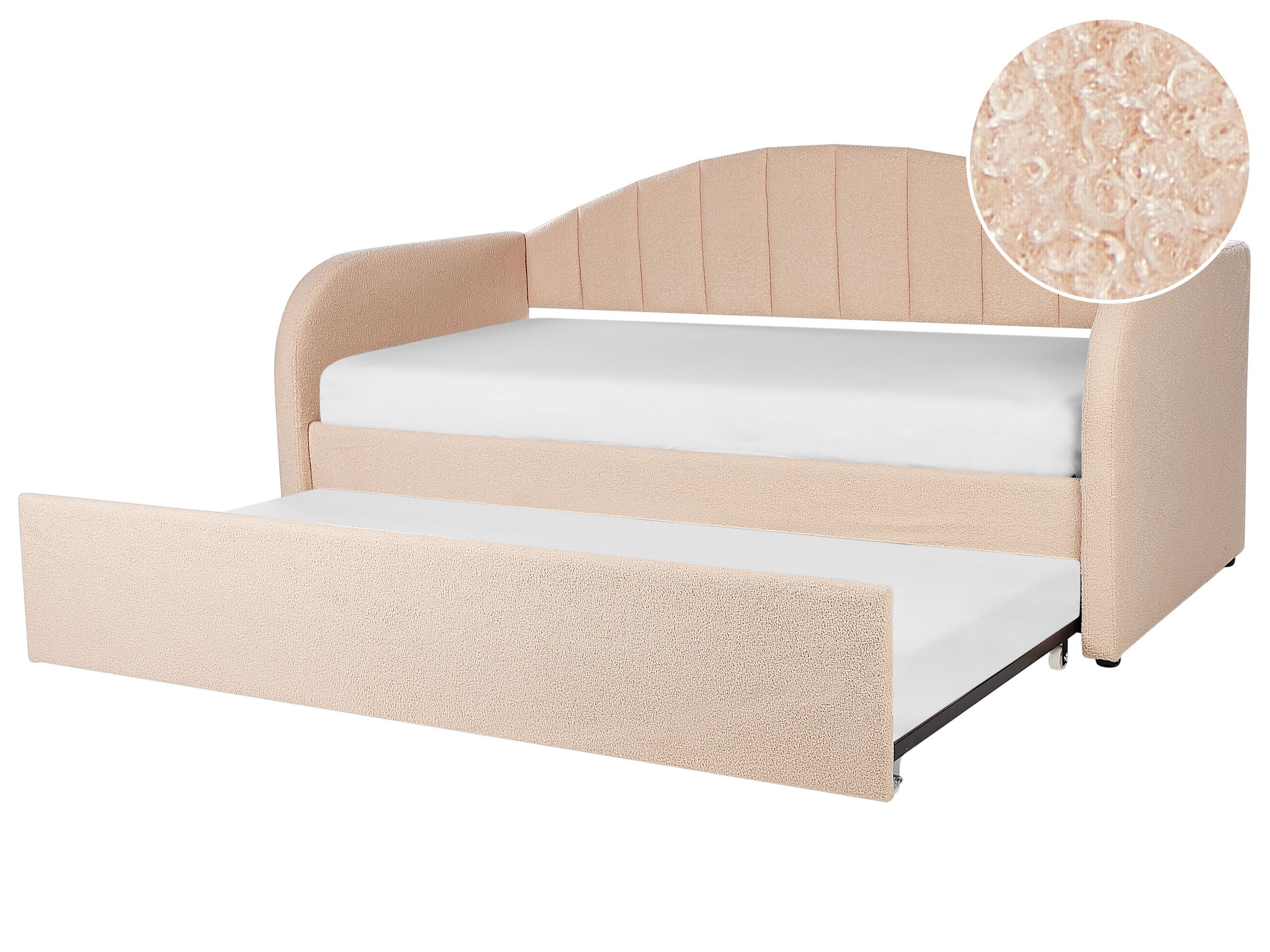 Boucle EU Single Trundle Bed Peach Pink EYBURIE - Gemini Interiors
