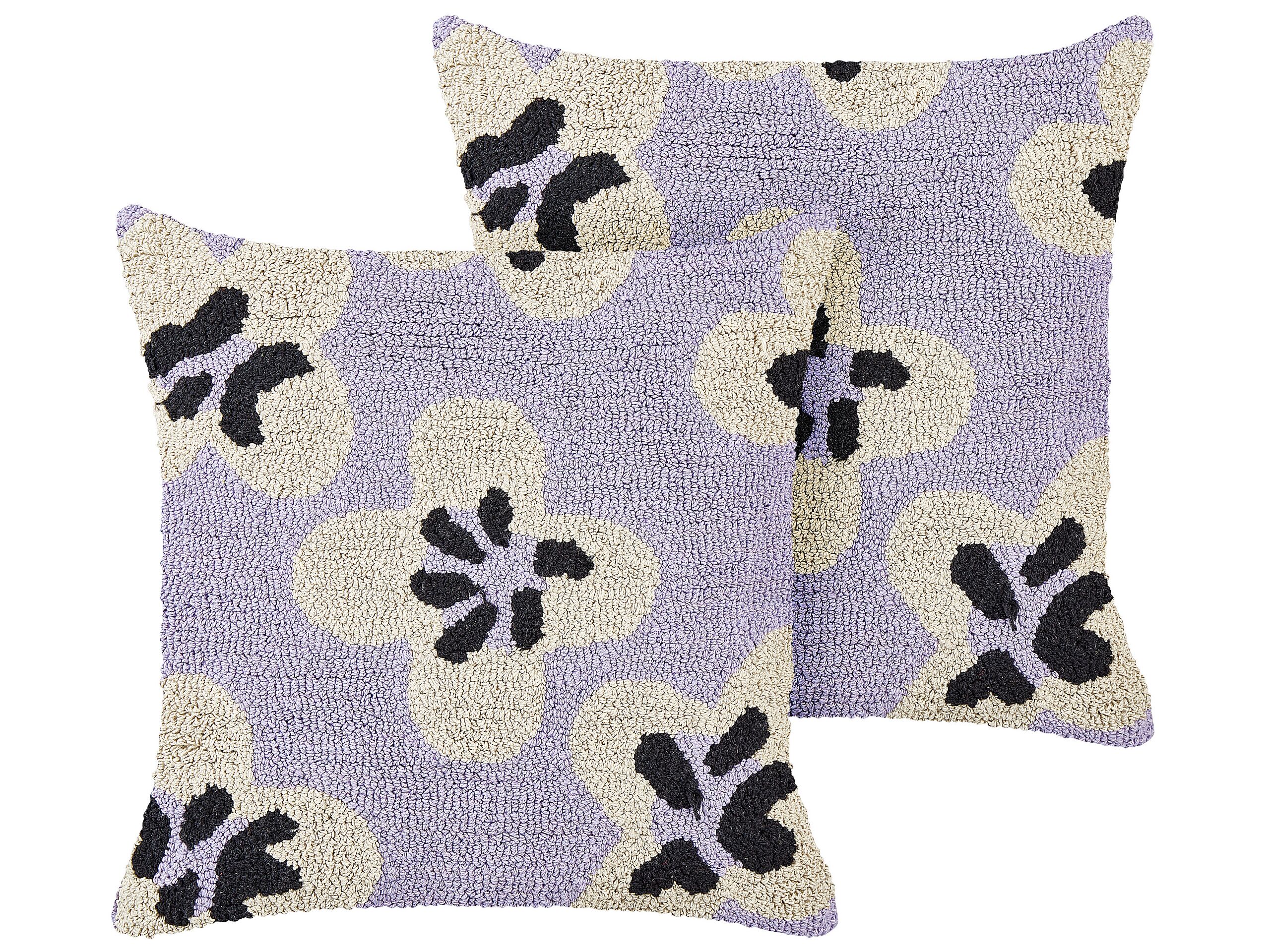 Set of 2 Cotton Kids Cushions Flowers Pattern 45x45cm Purple - Gemini Interiors